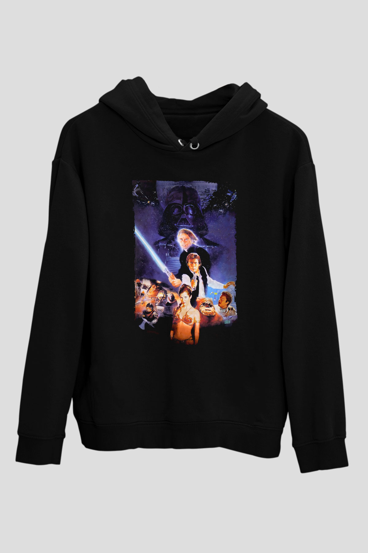 Unisex Yıldız Savaşları Bölüm VI - Jediın Dönüşü (Return of the Jedi) Baskılı Siyah Kapüşonlu Sweatshirt