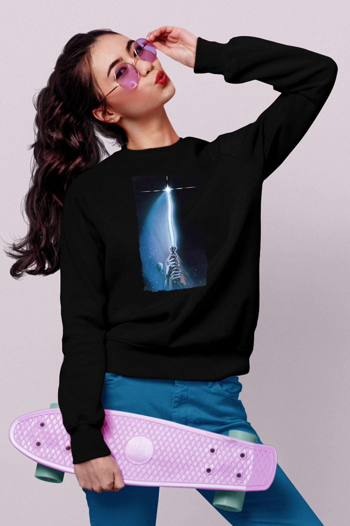 Unisex Yıldız Savaşları Bölüm VI - Jediın Dönüşü (Return of the Jedi) Baskılı Siyah Sweatshirt