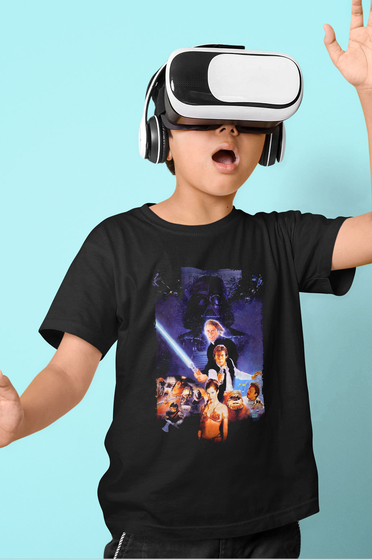 Unisex Yıldız Savaşları Bölüm VI - Jediın Dönüşü (Return of the Jedi) Baskılı Siyah Çocuk Tişört