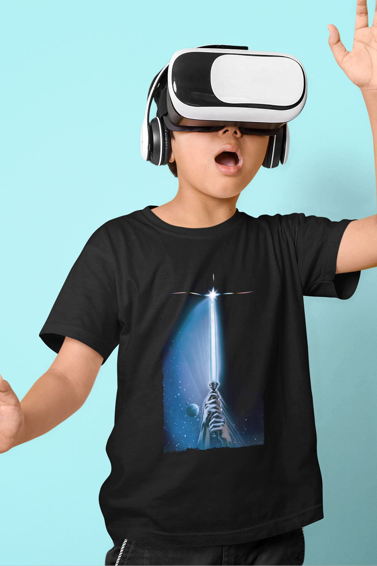 Unisex Yıldız Savaşları Bölüm VI - Jediın Dönüşü (Return of the Jedi) Baskılı Siyah Çocuk T-Shirt