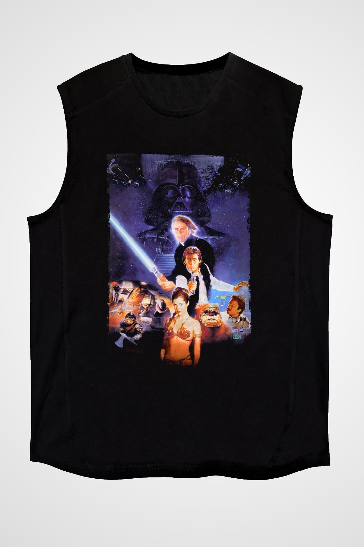 Unisex Yıldız Savaşları Bölüm VI - Jediın Dönüşü (Return of the Jedi) Baskılı Siyah Kolsuz Tişört
