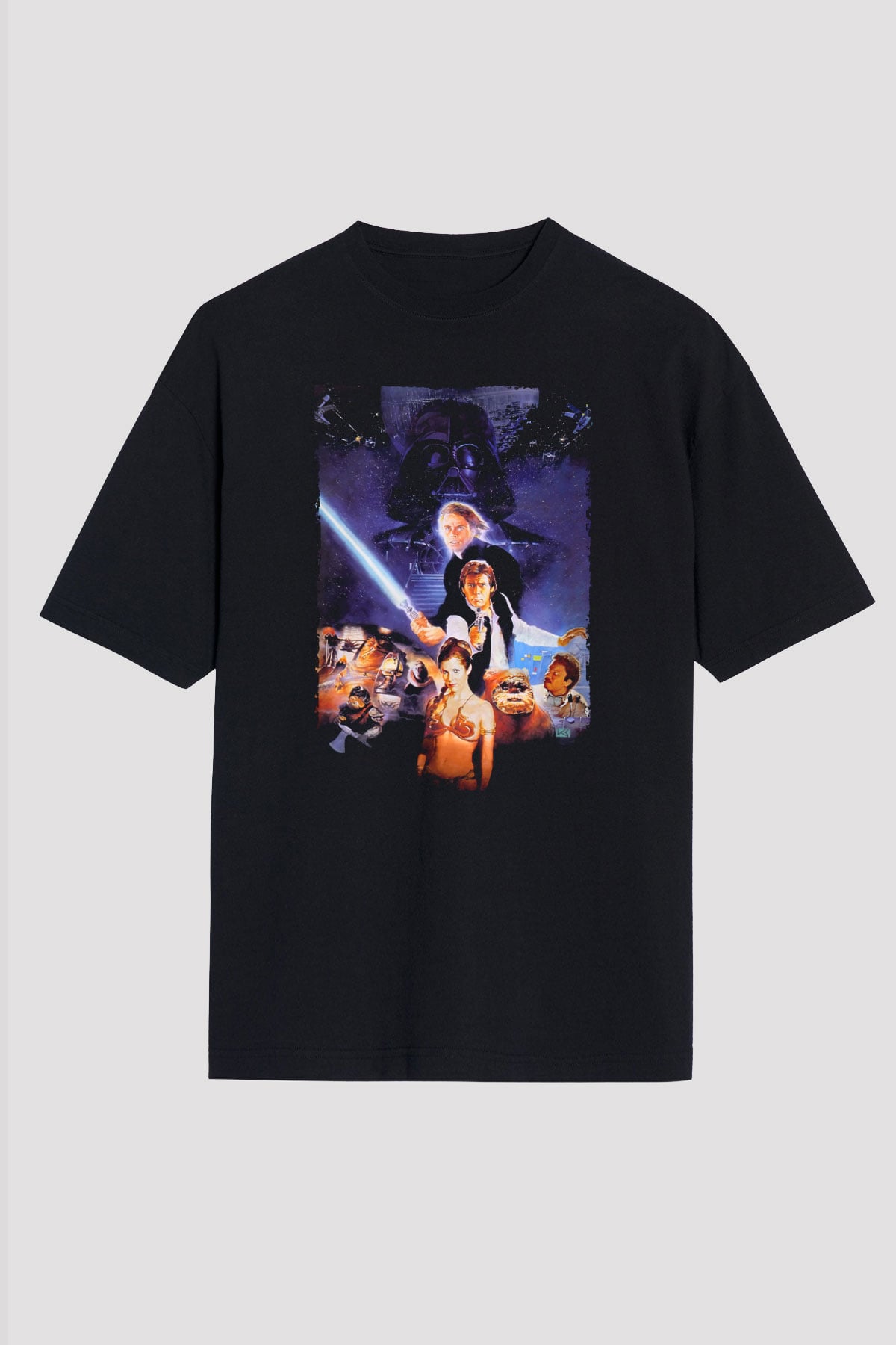 Unisex Yıldız Savaşları Bölüm VI - Jediın Dönüşü (Return of the Jedi) Baskılı Siyah Oversize Tişört