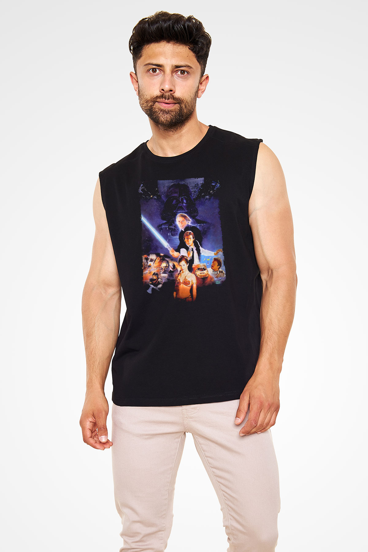 Unisex Yıldız Savaşları Bölüm VI - Jediın Dönüşü (Return of the Jedi) Baskılı Siyah Kolsuz Tişört