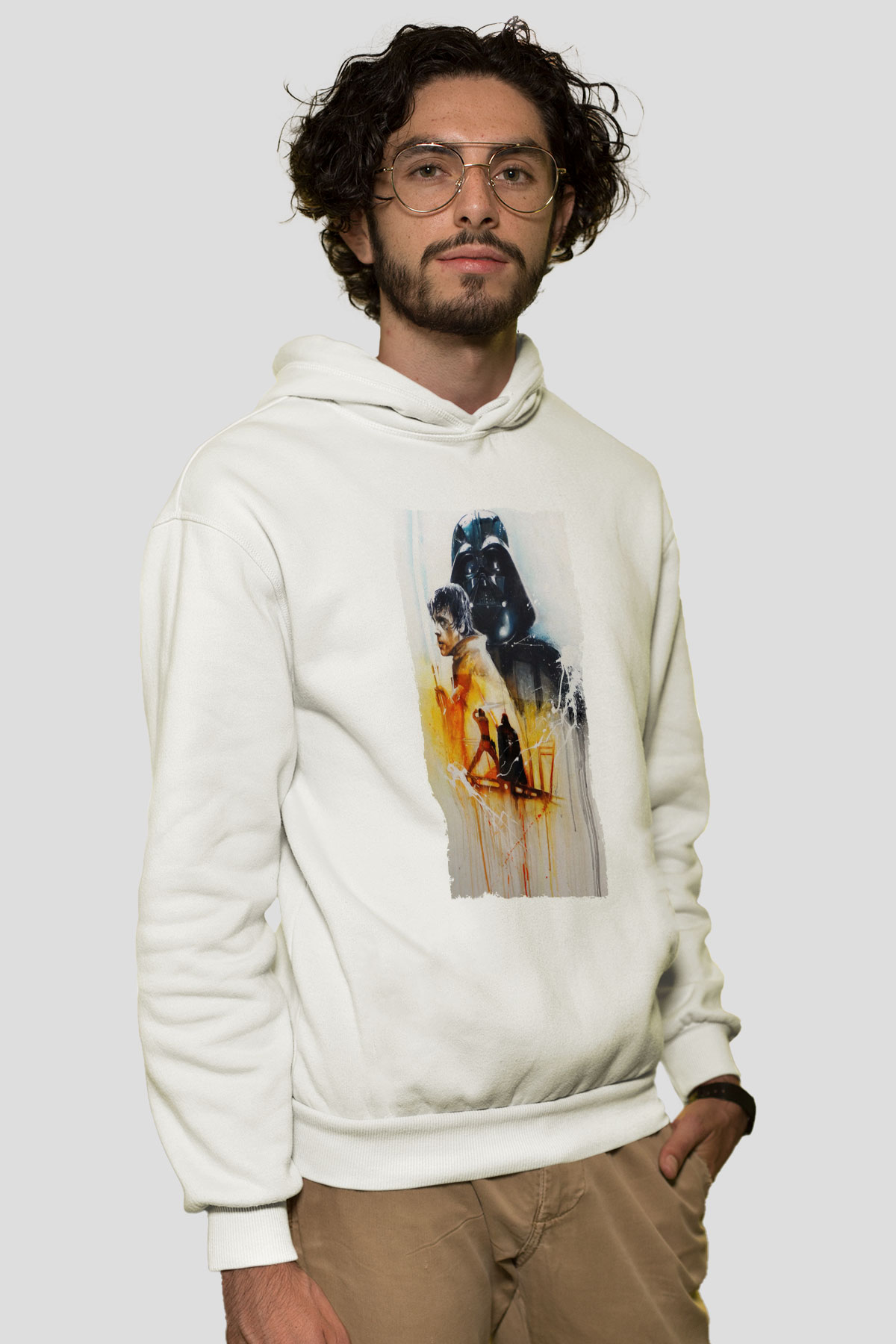 Unisex Yıldız Savaşları (Return of the Jedi) Baskılı Beyaz Kapüşonlu Sweatshirt