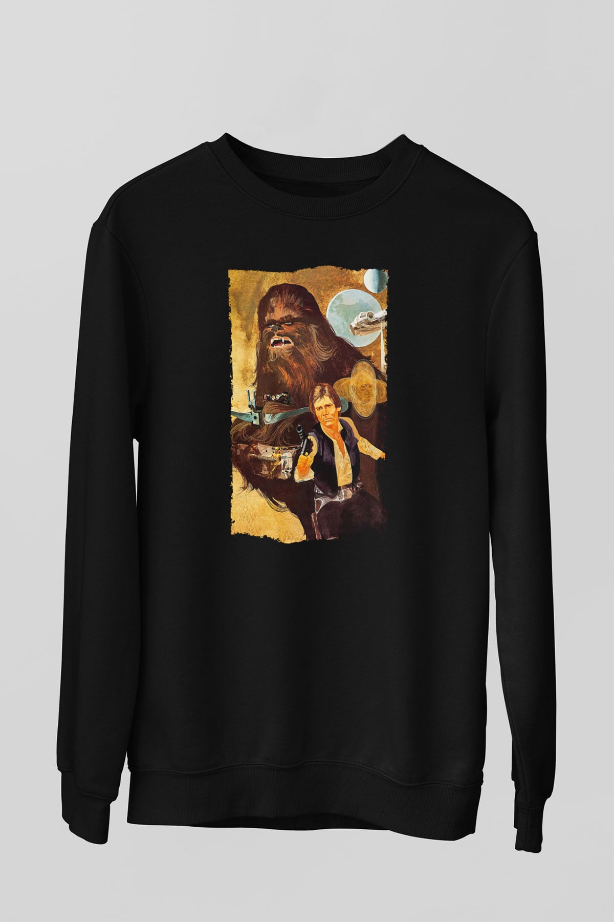 Unisex Yıldız Savaşları (Star Wars) Baskılı Siyah Sweatshirt