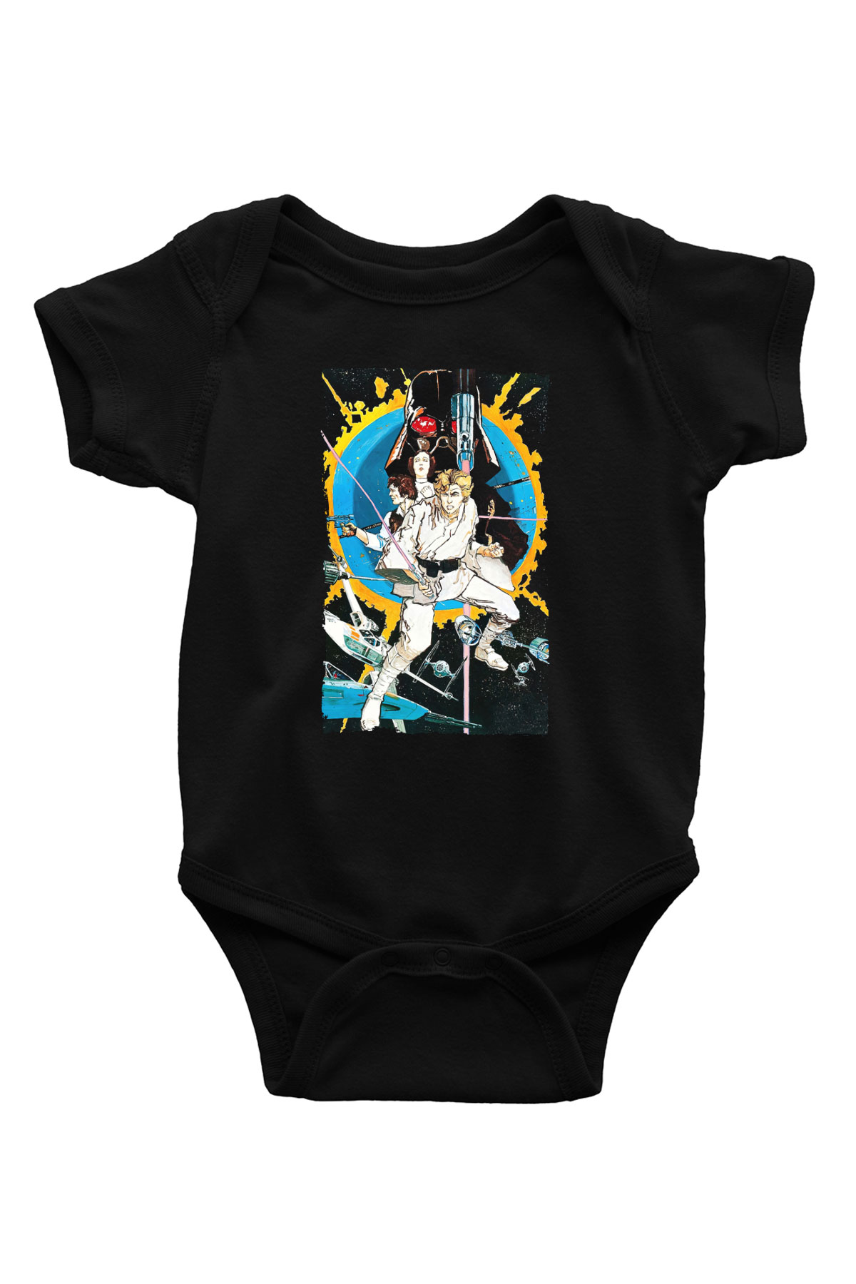 Unisex Yıldız Savaşları (Star Wars) Baskılı Siyah Bebek Body - Zıbın