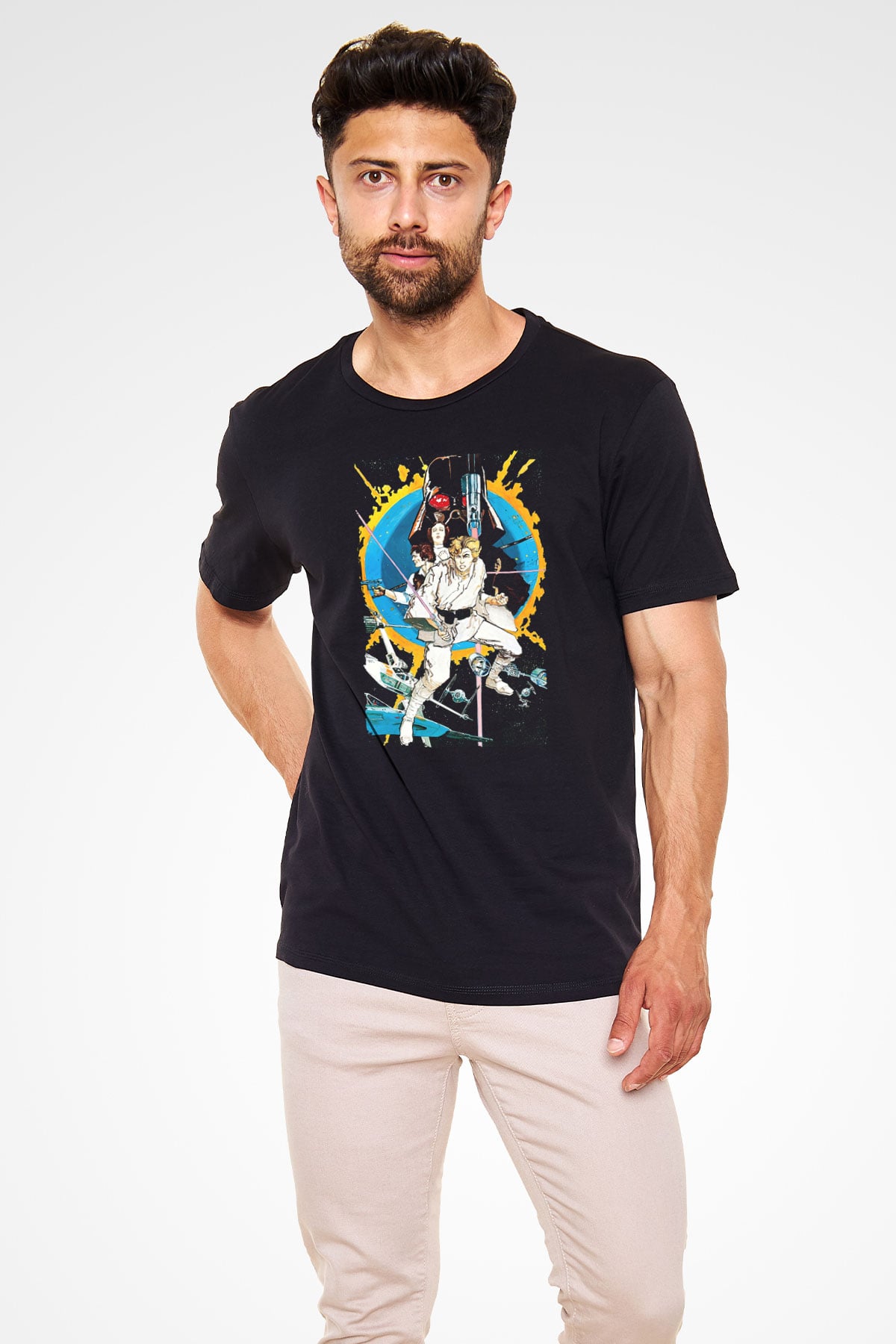 Yıldız Savaşları (Star Wars) Baskılı Siyah T-Shirt