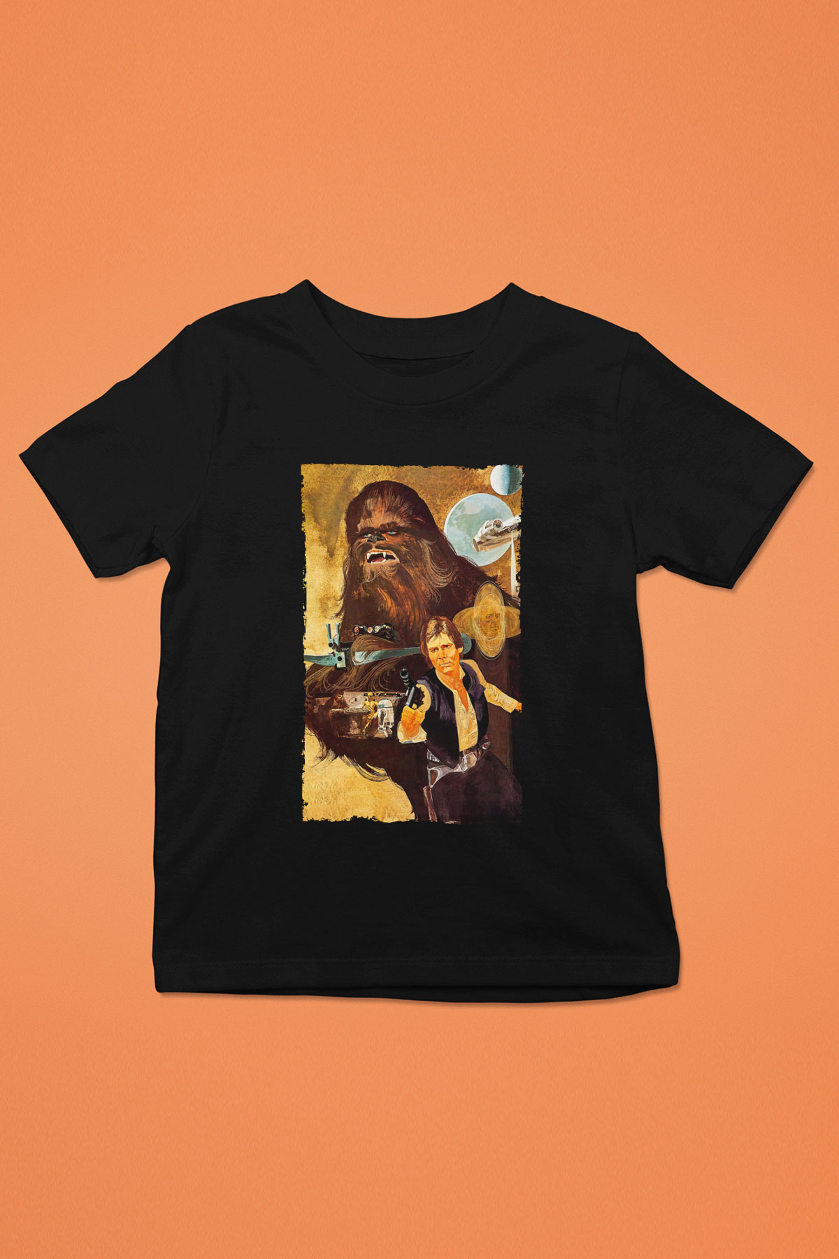 Unisex Yıldız Savaşları (Star Wars) Baskılı Siyah Çocuk Tişört