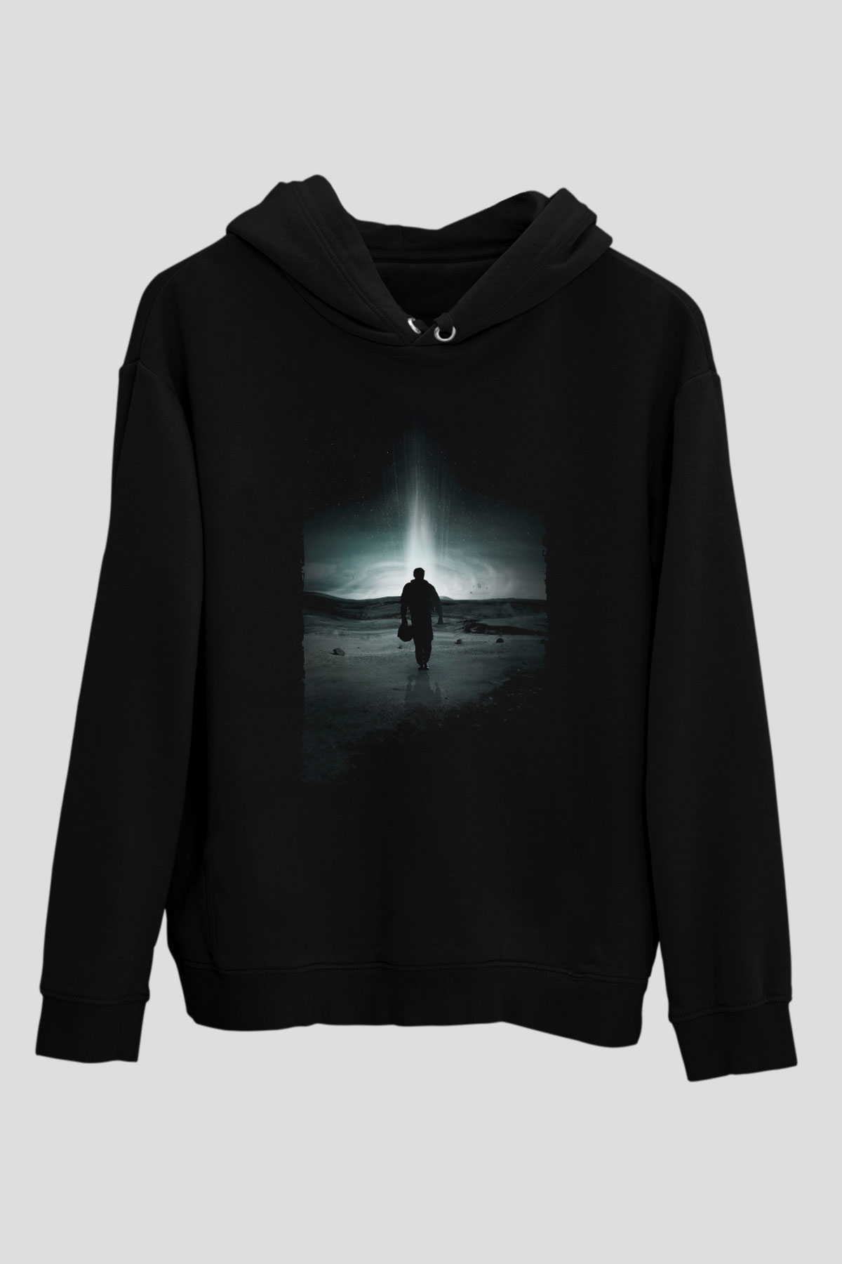 Unisex Yıldızlararası (Interstellar) Baskılı Siyah Unisex Kapüşonlu Sweatshirt