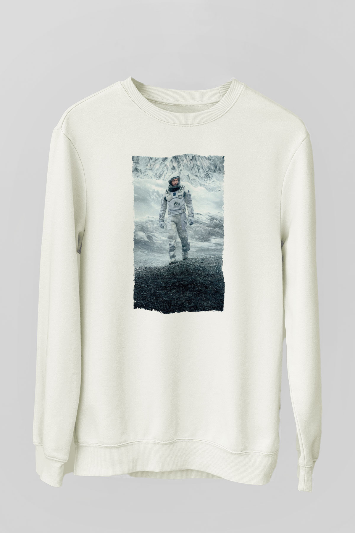 Unisex Yıldızlararası (Interstellar) Baskılı Beyaz Sweatshirt