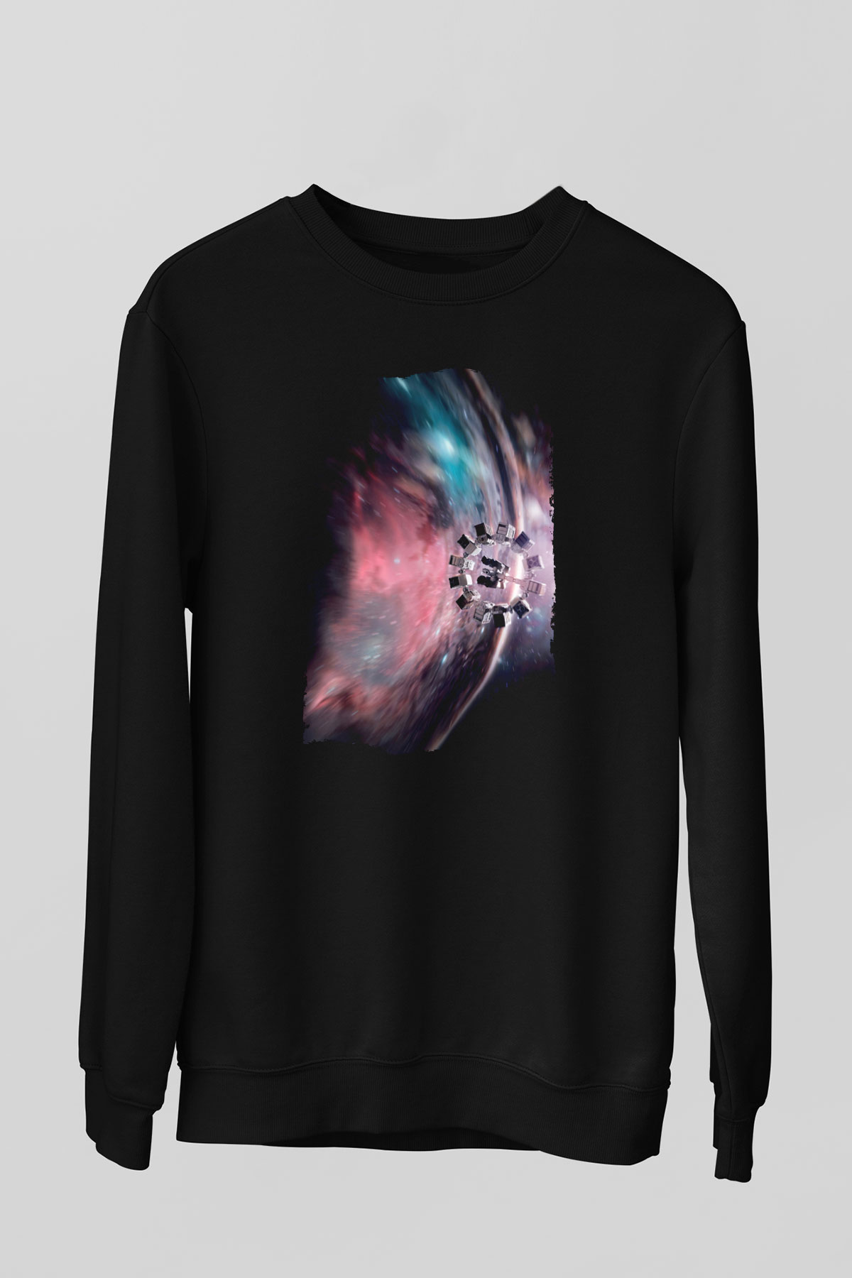 Unisex Yıldızlararası (Interstellar) Baskılı Siyah Sweatshirt