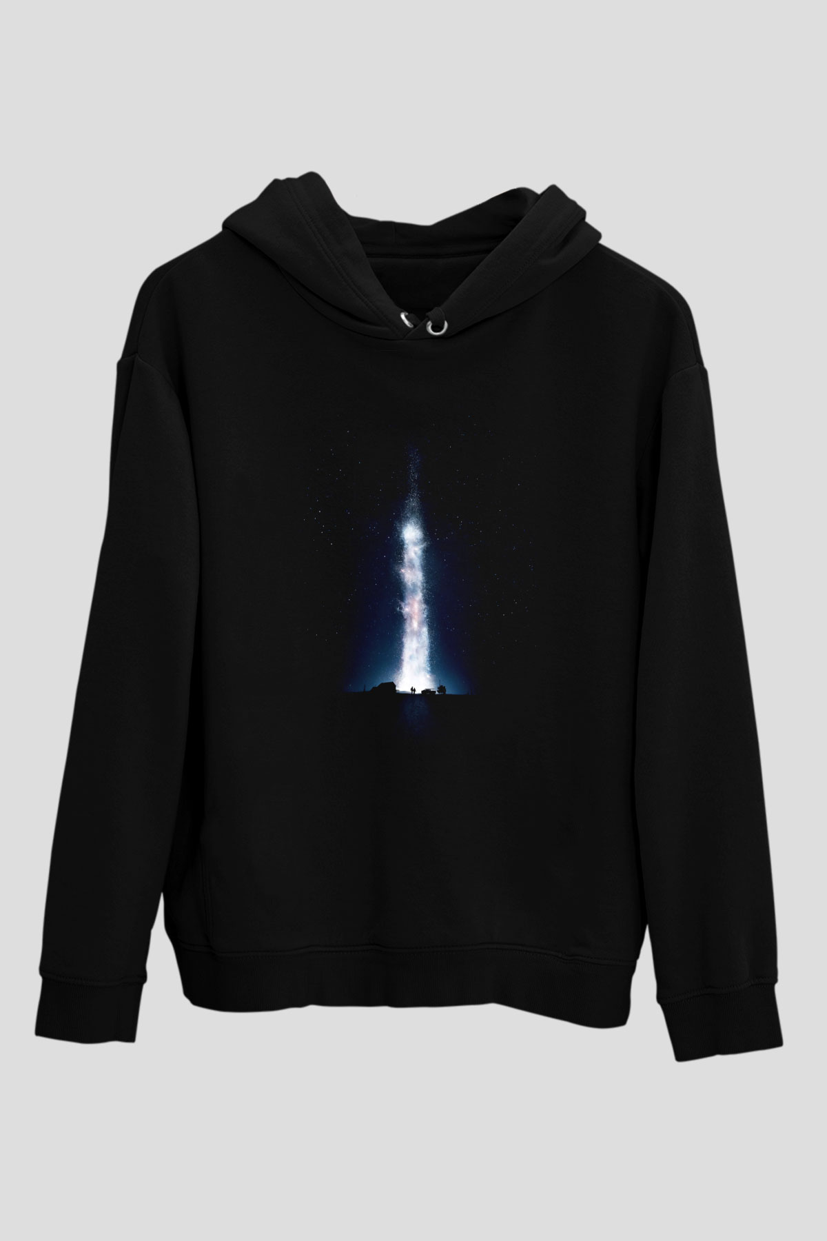 Unisex Yıldızlararası (Interstellar) Baskılı Siyah Kapüşonlu Sweatshirt