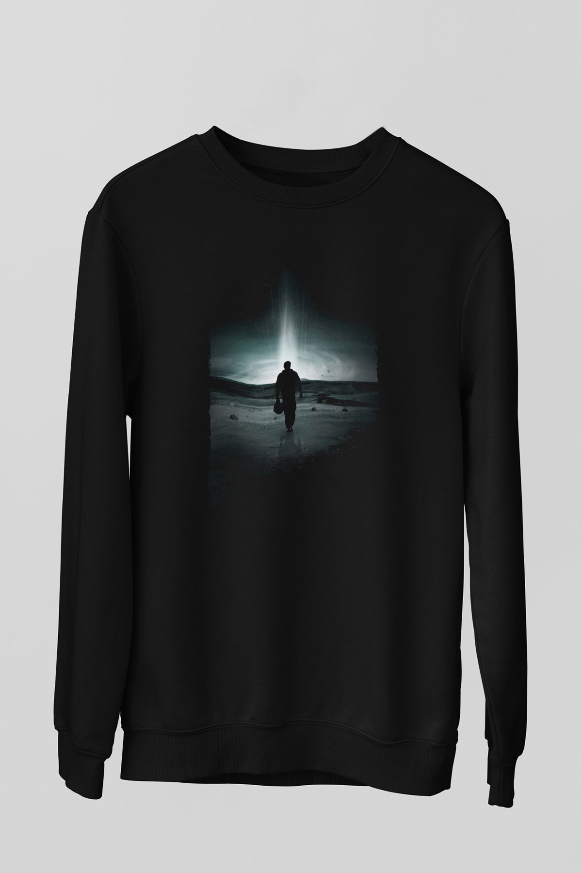 Unisex Yıldızlararası (Interstellar) Baskılı Siyah Unisex Sweatshirt