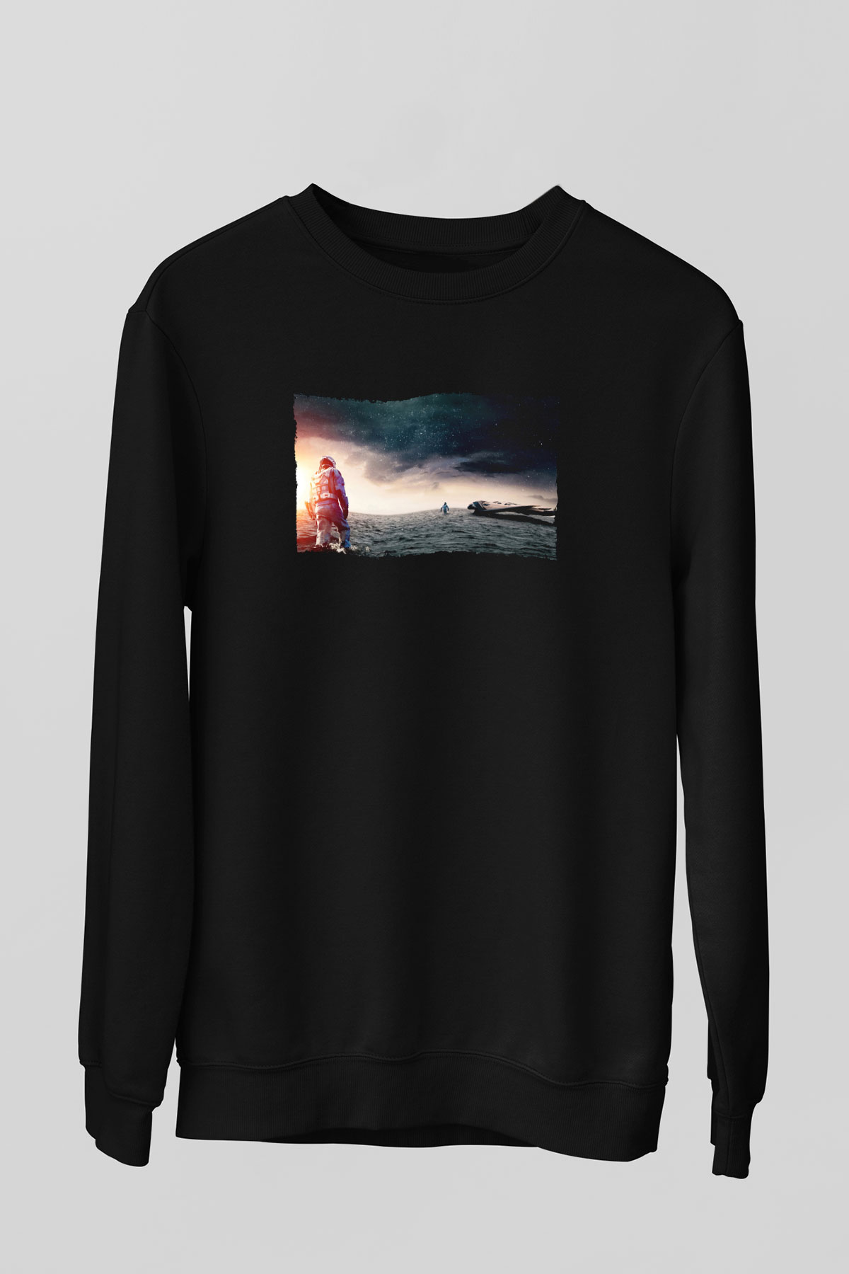 Unisex Yıldızlararası (Interstellar) Baskılı Siyah Unisex Sweatshirt
