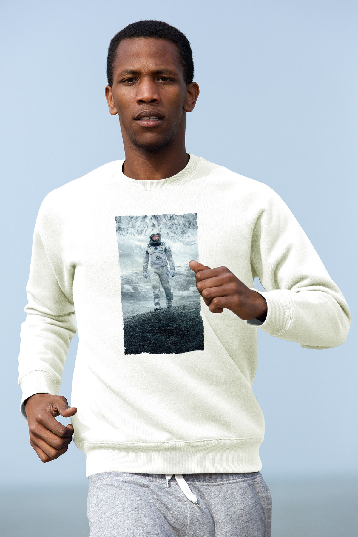 Unisex Yıldızlararası (Interstellar) Baskılı Beyaz Sweatshirt