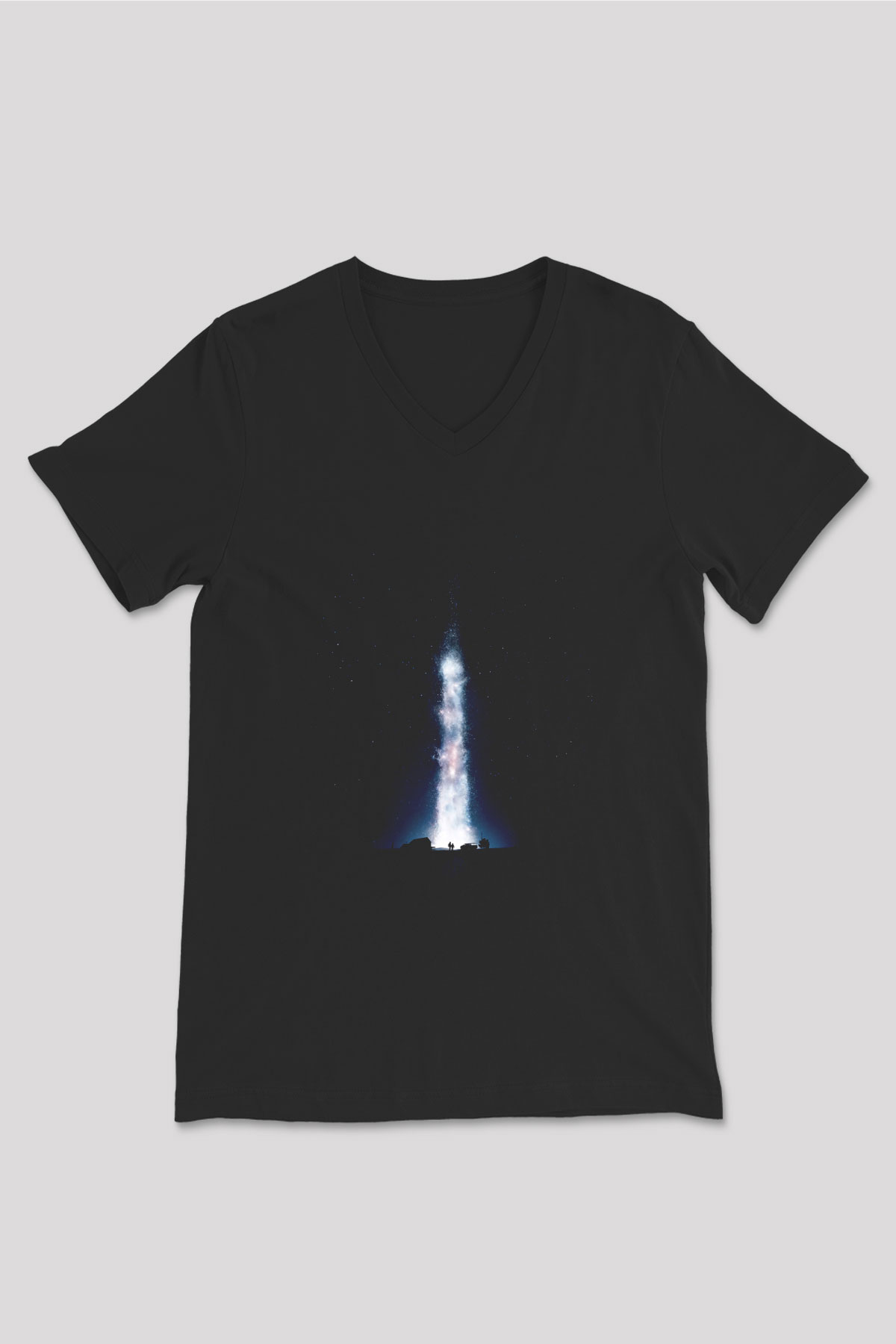 Unisex Yıldızlararası (Interstellar) Baskılı Siyah V Yaka Tshirt