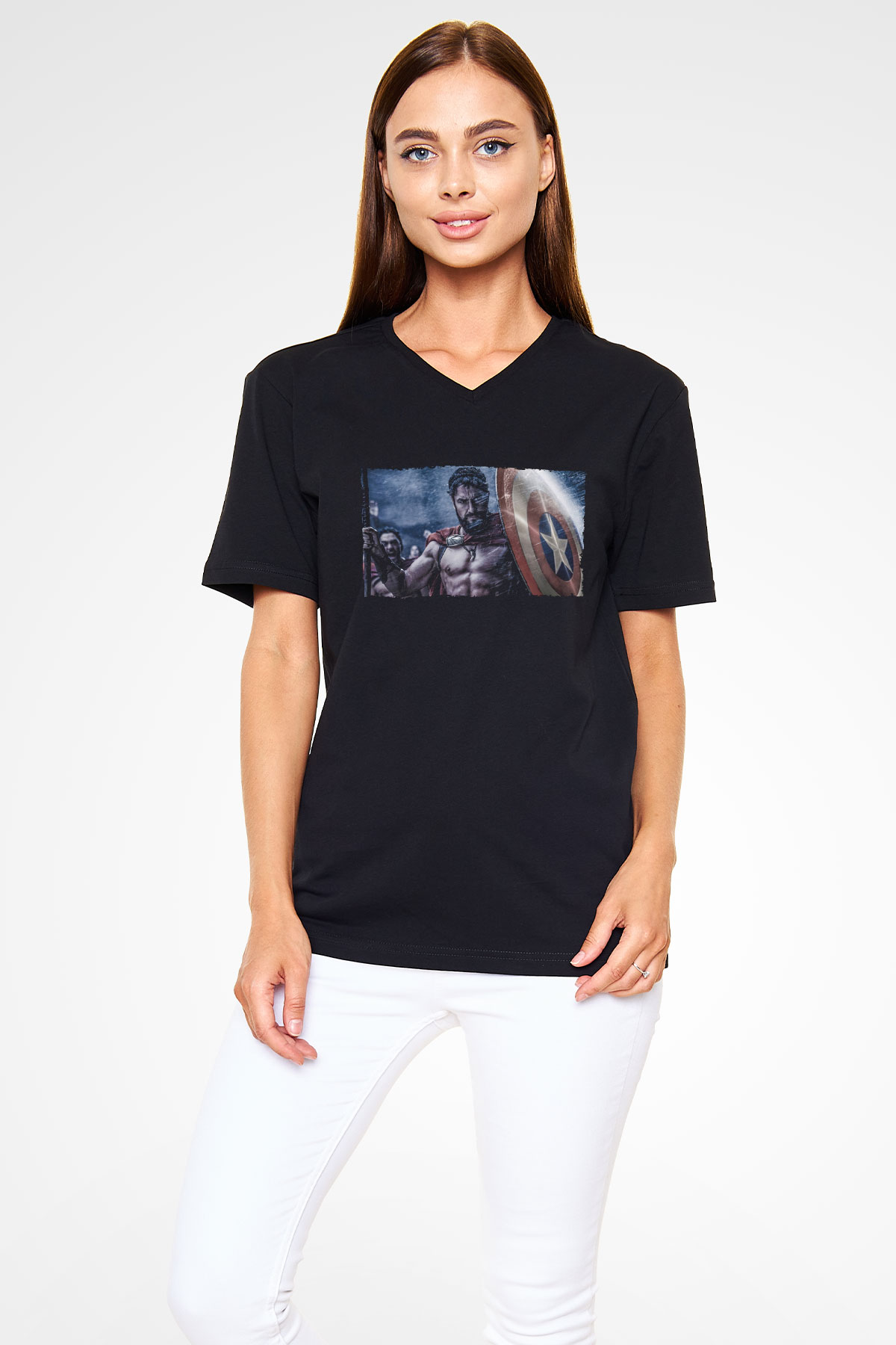 Unisex Yüzbaşı Artemis (Captain) Baskılı Siyah V Yaka Tshirt