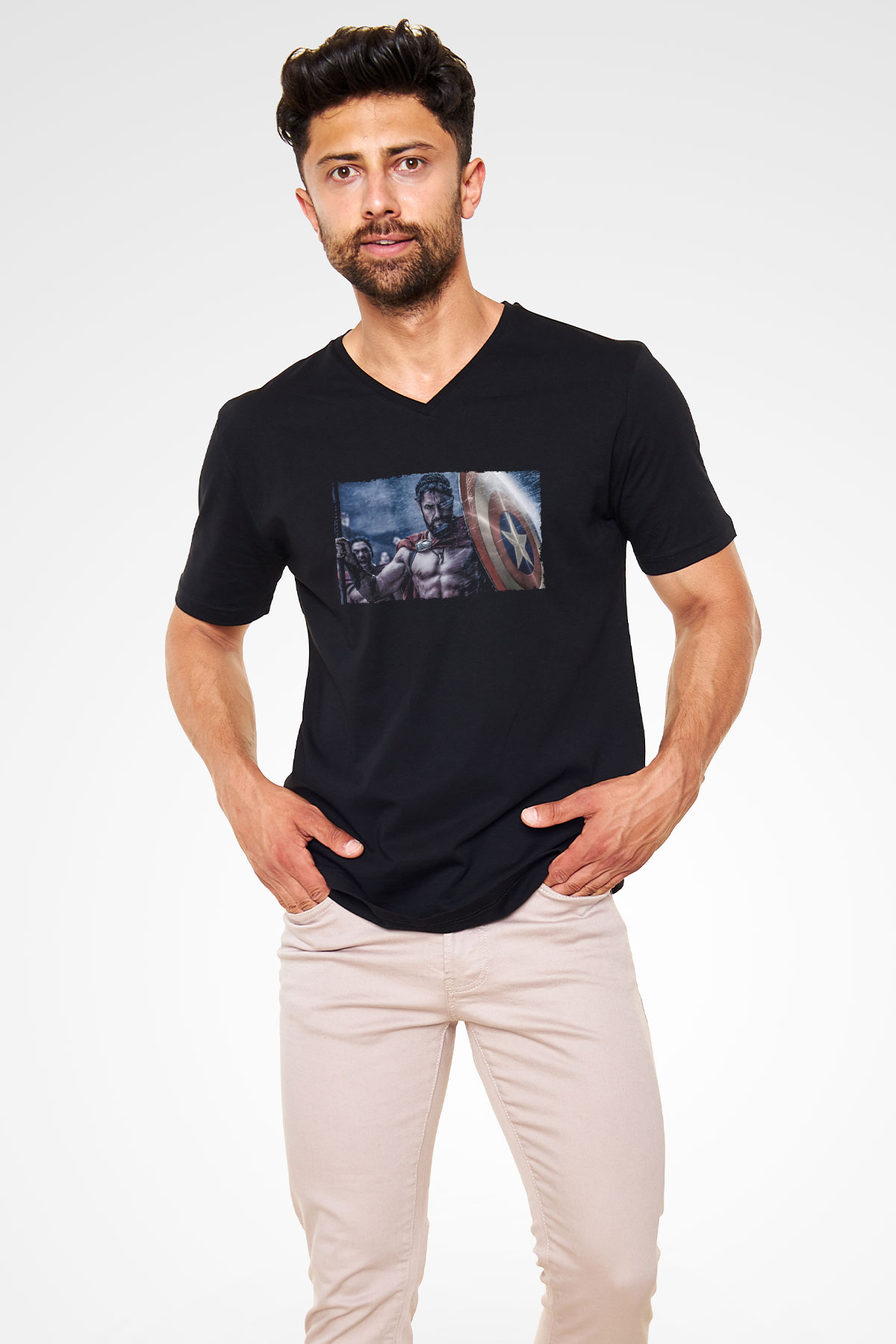 Unisex Yüzbaşı Artemis (Captain) Baskılı Siyah V Yaka Tshirt