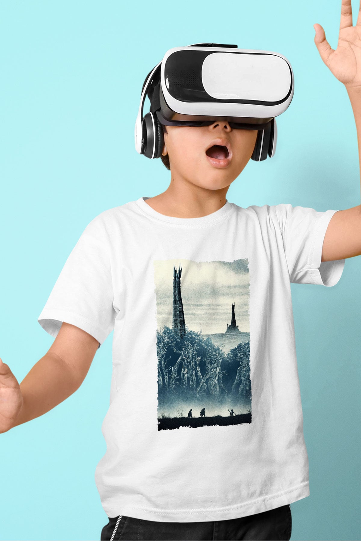 Unisex Yüzüklerin Efendisi İki Kule (The Lord of the Rings The Two Towers) Baskılı Beyaz Çocuk Tshirt