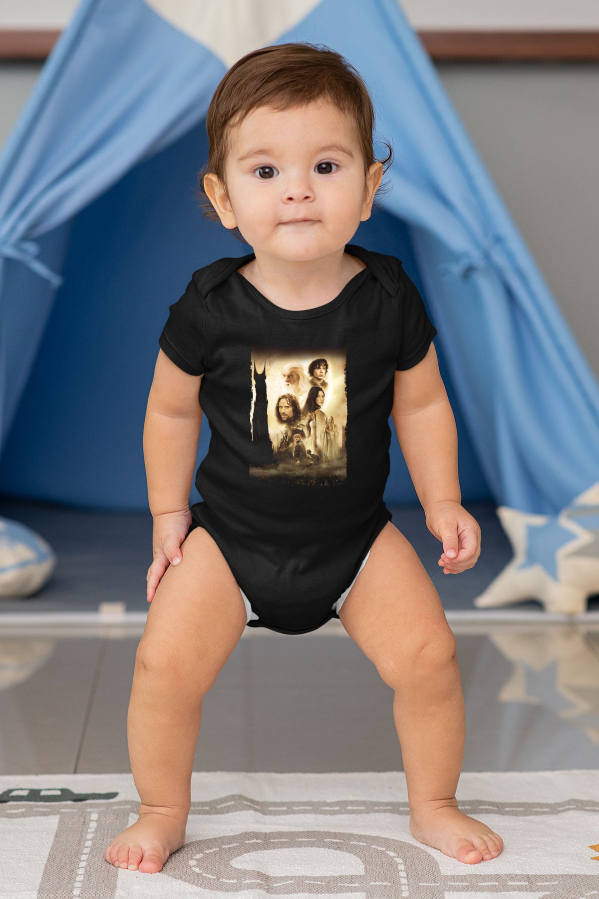 Unisex Yüzüklerin Efendisi İki Kule (The Lord of the Rings The Two Towers) Baskılı Siyah Bebek Body - Zıbın