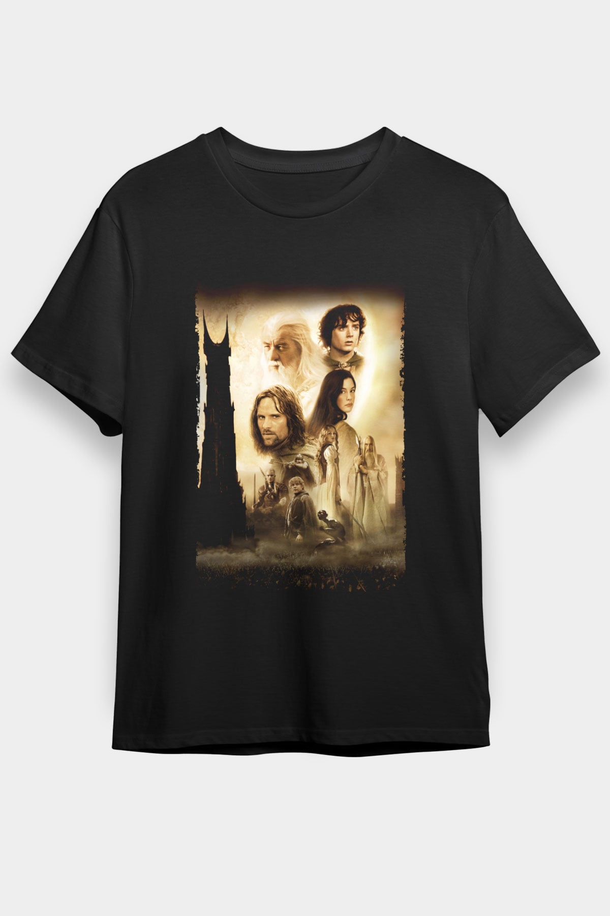 Yüzüklerin Efendisi İki Kule (The Lord of the Rings The Two Towers) Baskılı Siyah T-Shirt