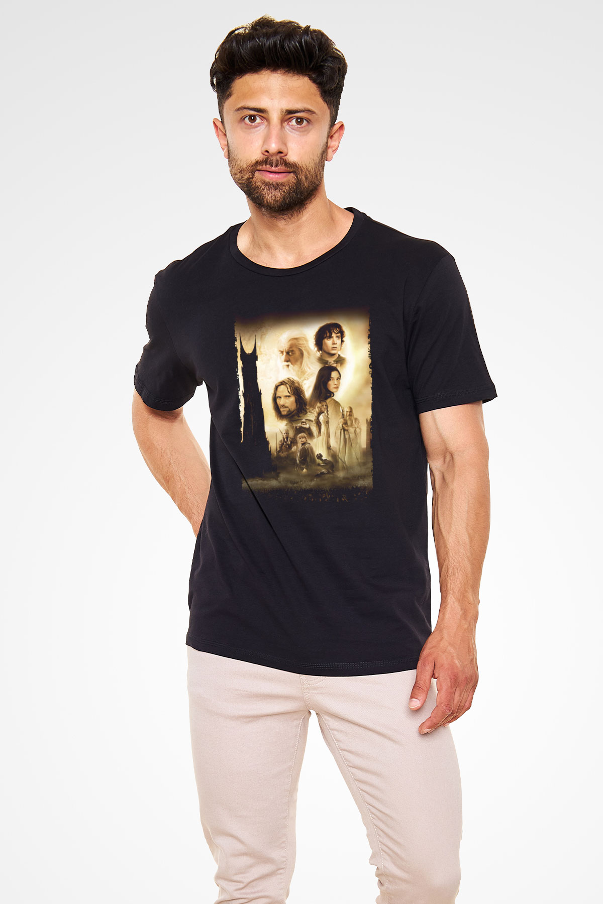 Yüzüklerin Efendisi İki Kule (The Lord of the Rings The Two Towers) Baskılı Siyah T-Shirt
