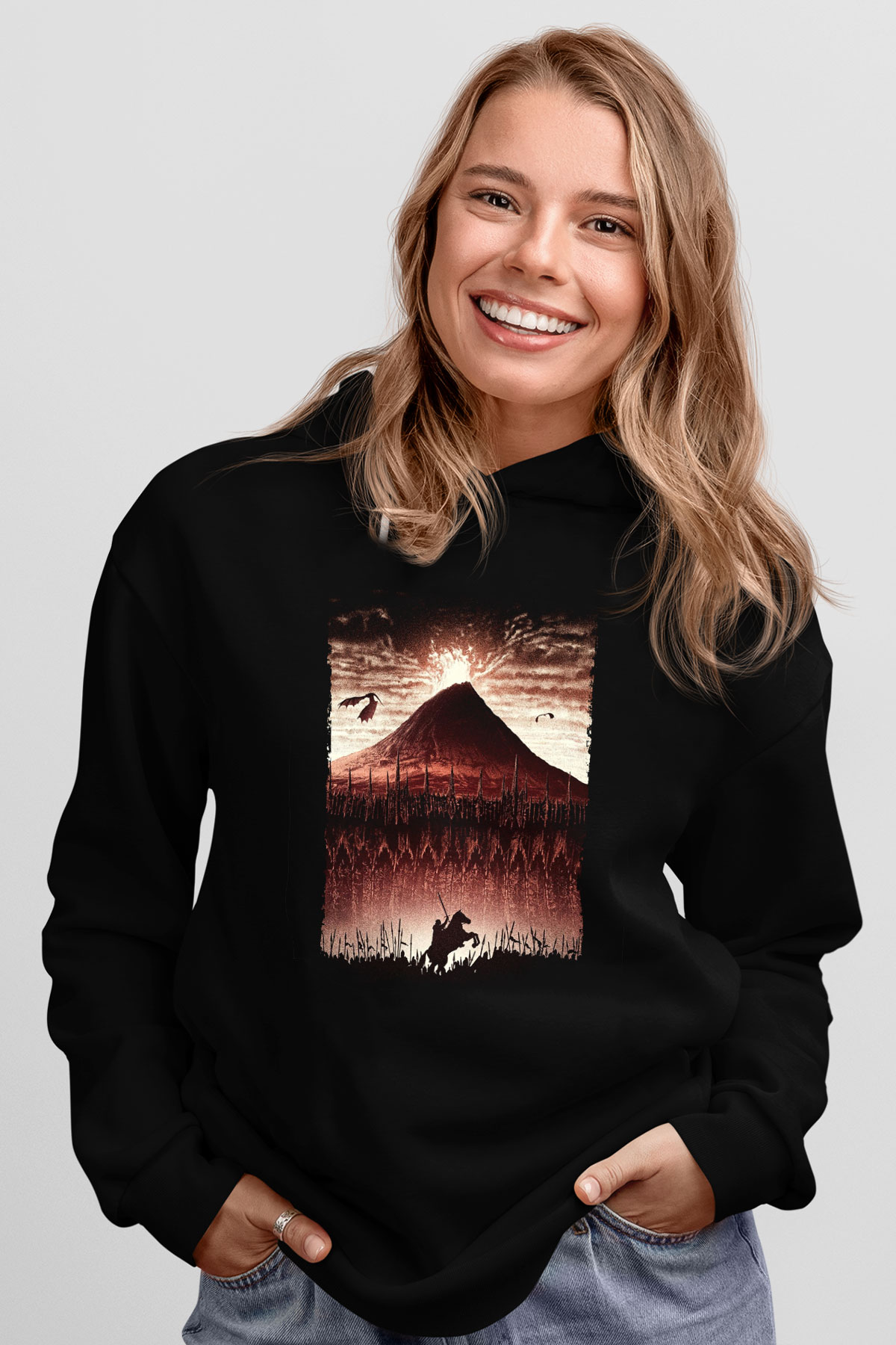 Unisex Yüzüklerin Efendisi Kralın Dönüşü (The Lord of the Rings The Return of the King) Baskılı Siyah Unisex Kapüşonlu Sweatshirt