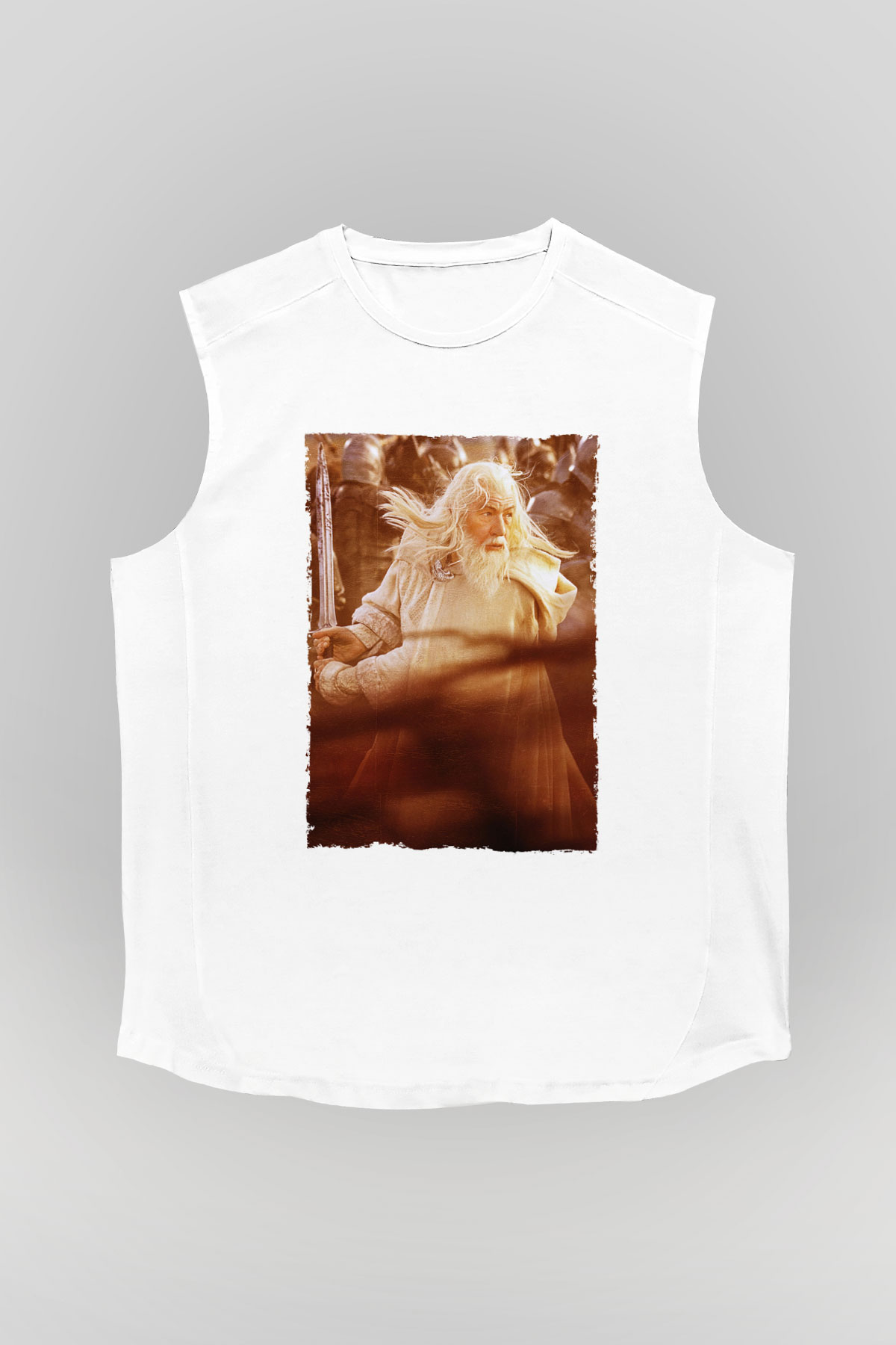 Unisex Yüzüklerin Efendisi Kralın Dönüşü (The Lord of the Rings The Return of the King) Baskılı Beyaz Kolsuz T-shirt