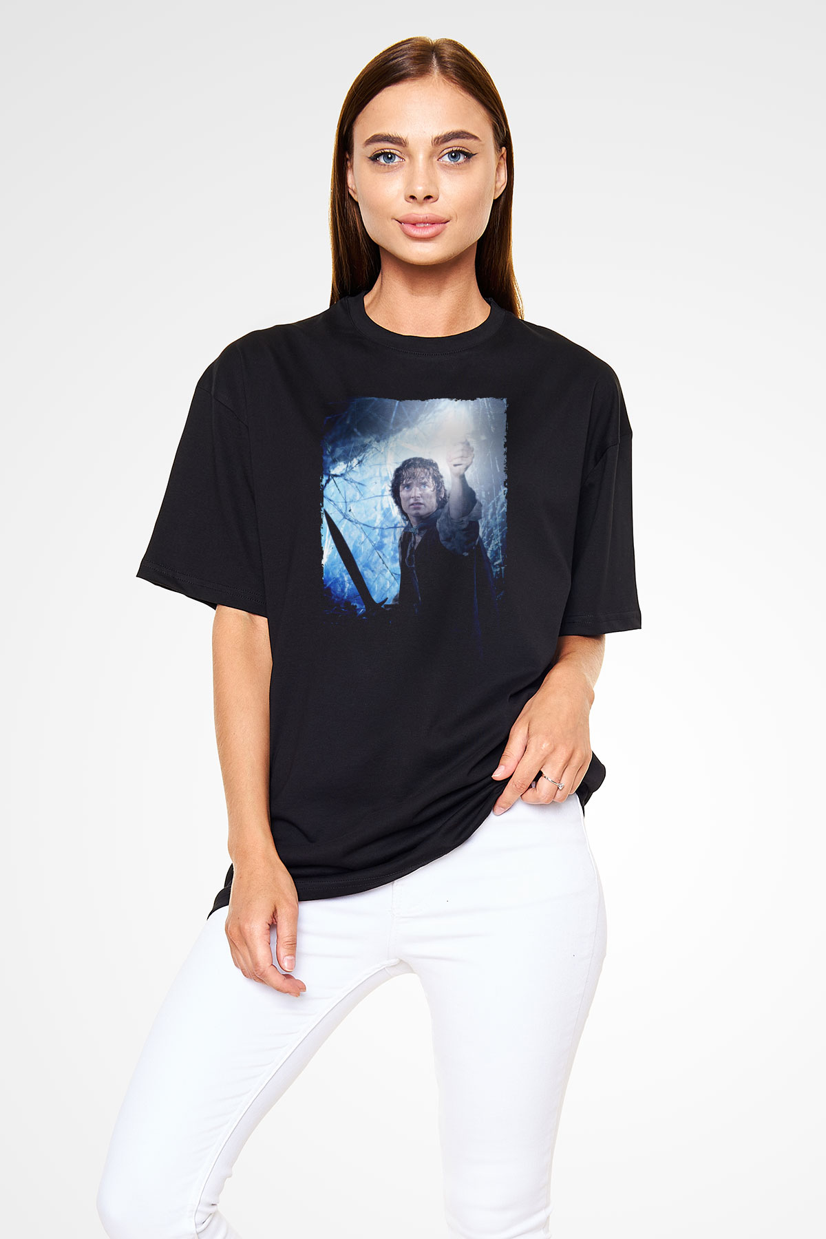 Unisex Yüzüklerin Efendisi Kralın Dönüşü (The Lord of the Rings The Return of the King) Baskılı Siyah Unisex Oversize Tshirt