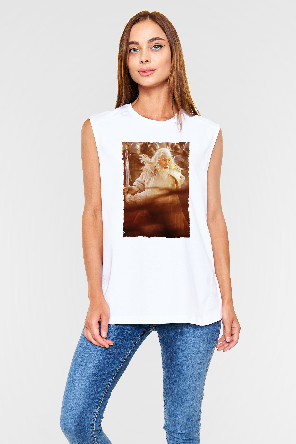 Unisex Yüzüklerin Efendisi Kralın Dönüşü (The Lord of the Rings The Return of the King) Baskılı Beyaz Kolsuz T-shirt
