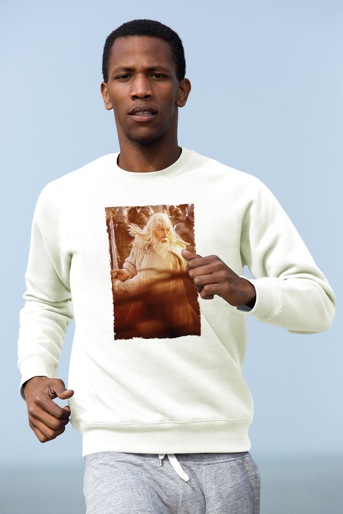Unisex Yüzüklerin Efendisi Kralın Dönüşü (The Lord of the Rings The Return of the King) Baskılı Beyaz Sweatshirt