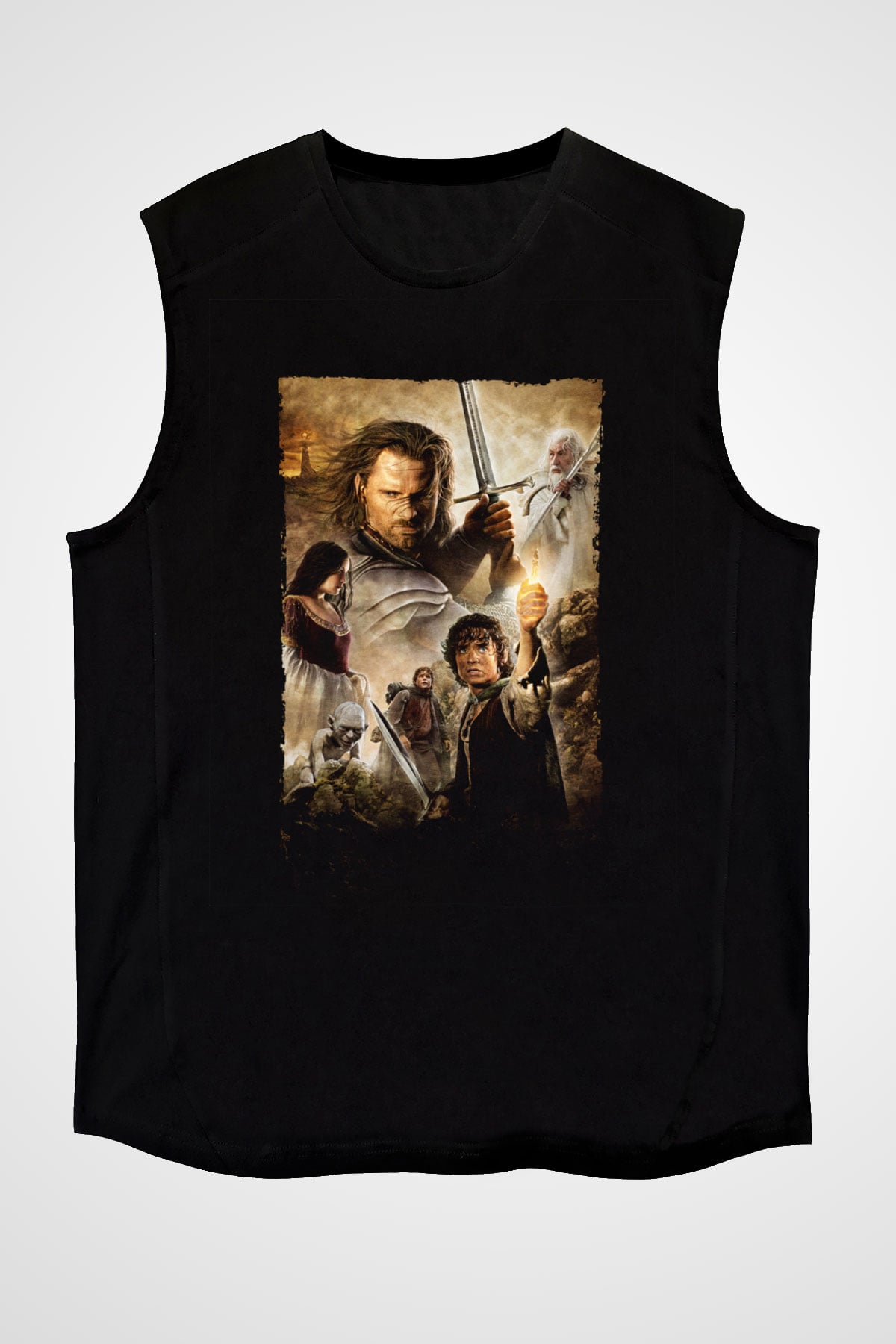 Unisex Yüzüklerin Efendisi Kralın Dönüşü (The Lord of the Rings The Return of the King) Baskılı Siyah Kolsuz Tshirt