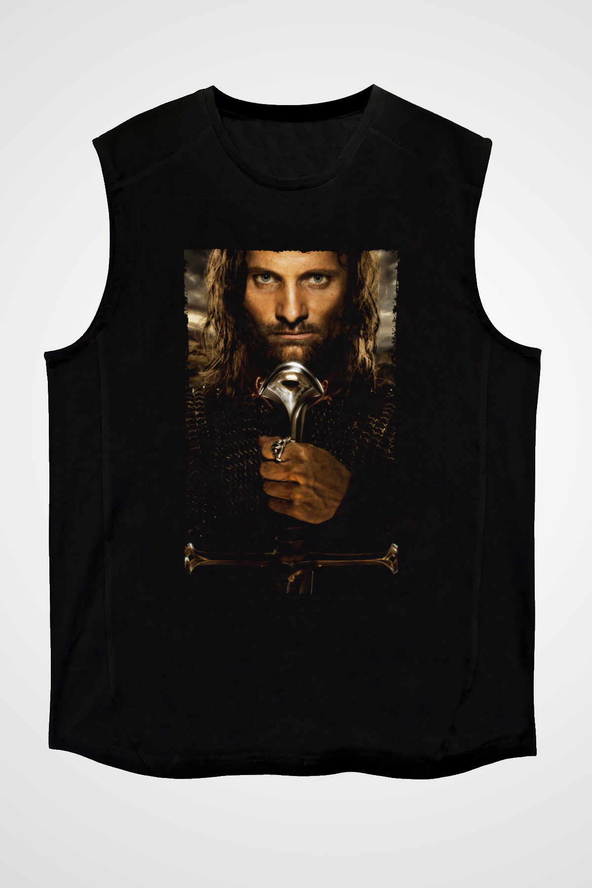 Unisex Yüzüklerin Efendisi Kralın Dönüşü (The Lord of the Rings The Return of the King) Baskılı Siyah Kolsuz T-shirt