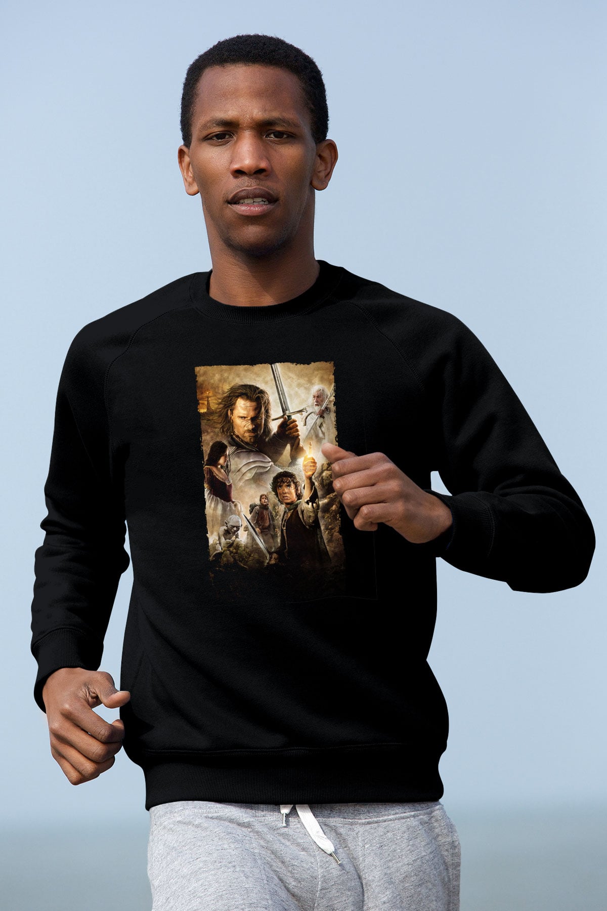 Unisex Yüzüklerin Efendisi Kralın Dönüşü (The Lord of the Rings The Return of the King) Baskılı Siyah Sweatshirt