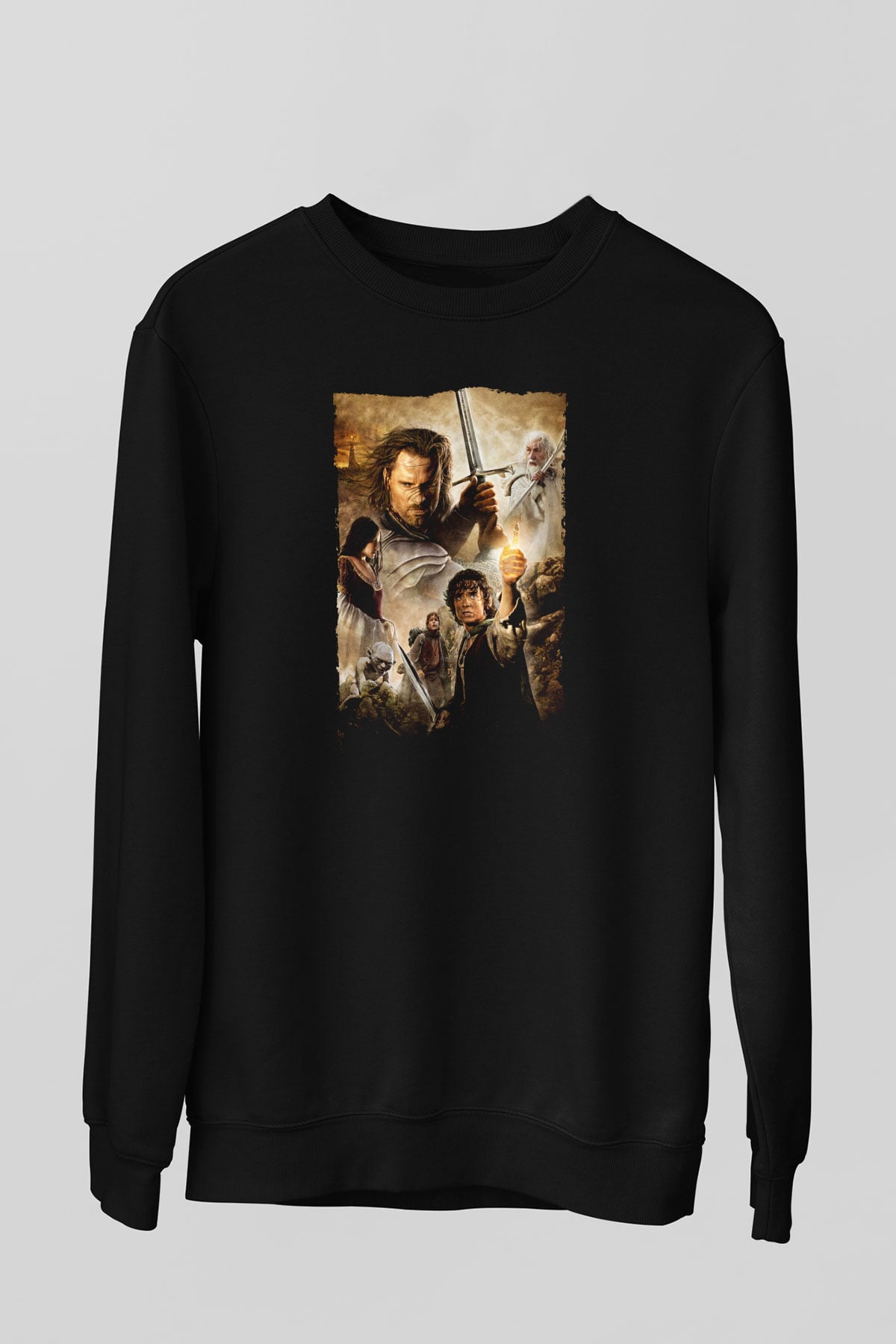 Unisex Yüzüklerin Efendisi Kralın Dönüşü (The Lord of the Rings The Return of the King) Baskılı Siyah Sweatshirt