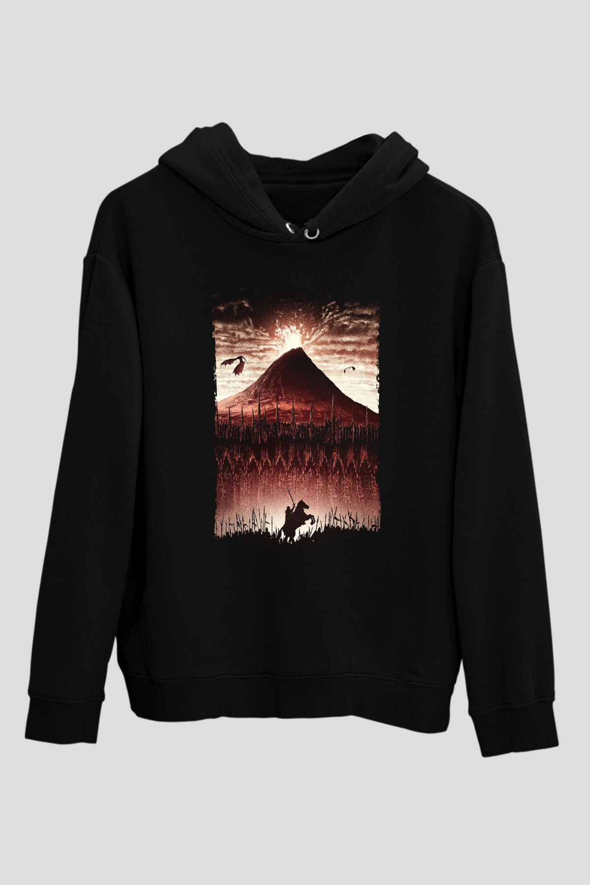 Unisex Yüzüklerin Efendisi Kralın Dönüşü (The Lord of the Rings The Return of the King) Baskılı Siyah Unisex Kapüşonlu Sweatshirt