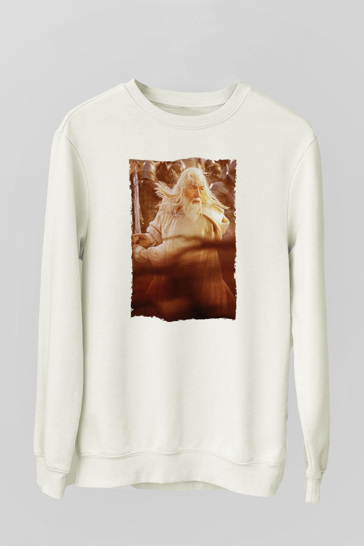 Unisex Yüzüklerin Efendisi Kralın Dönüşü (The Lord of the Rings The Return of the King) Baskılı Beyaz Sweatshirt