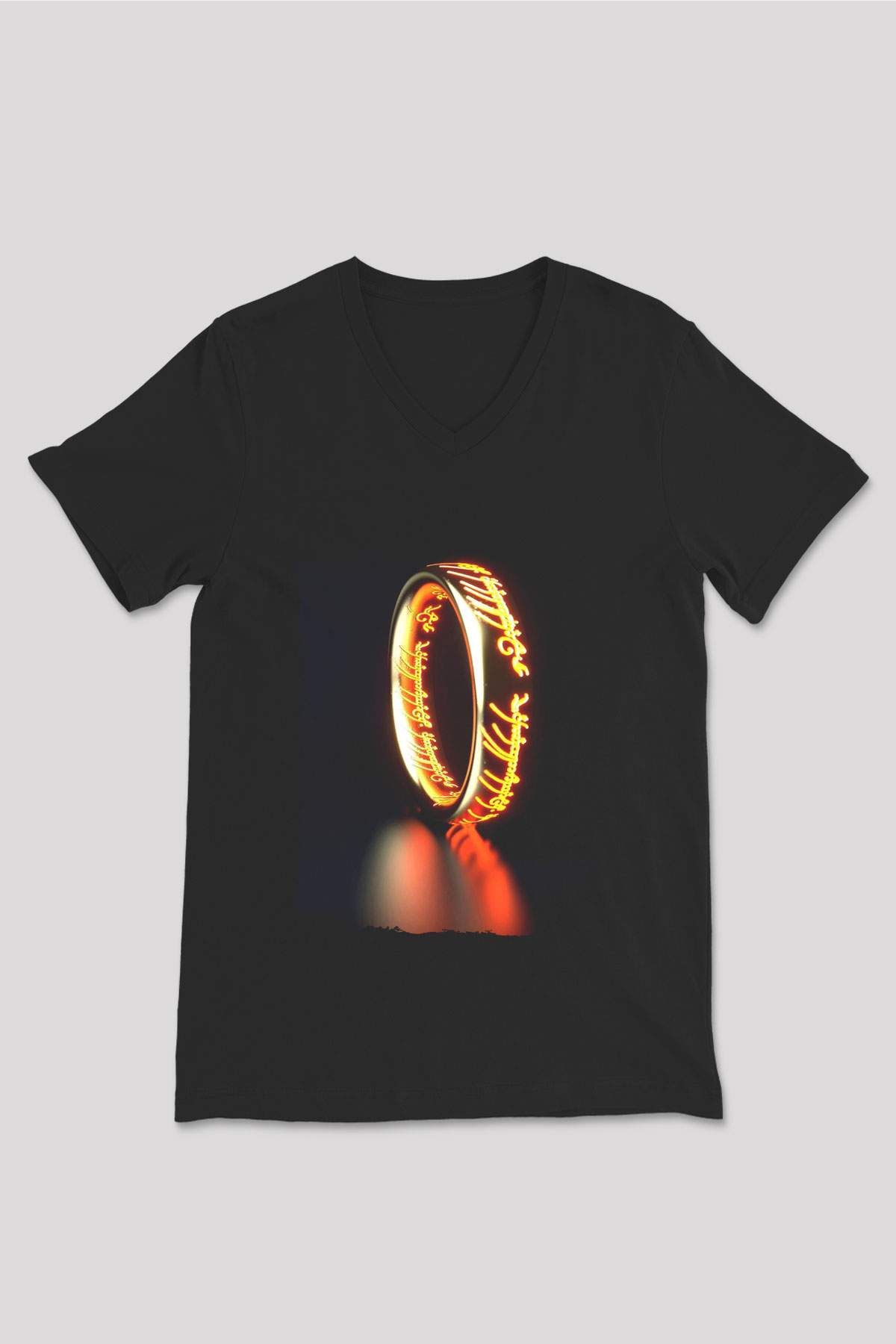 Unisex Yüzüklerin Efendisi (The Lord of the Rings) Baskılı Siyah V Yaka Tshirt