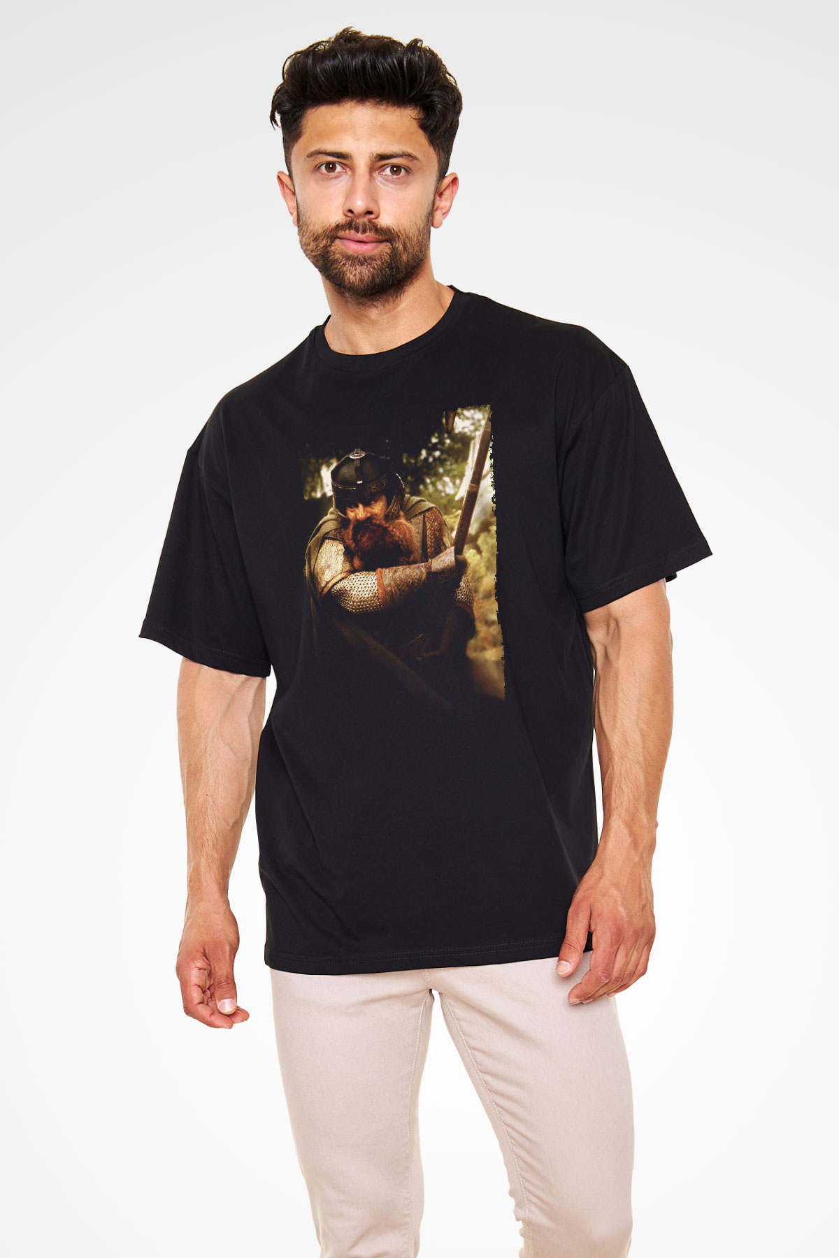 Unisex Yüzüklerin Efendisi Yüzük Kardeşliği (The Lord of the Rings The Fellowship of the Ring) Baskılı Siyah Oversize Tshirt