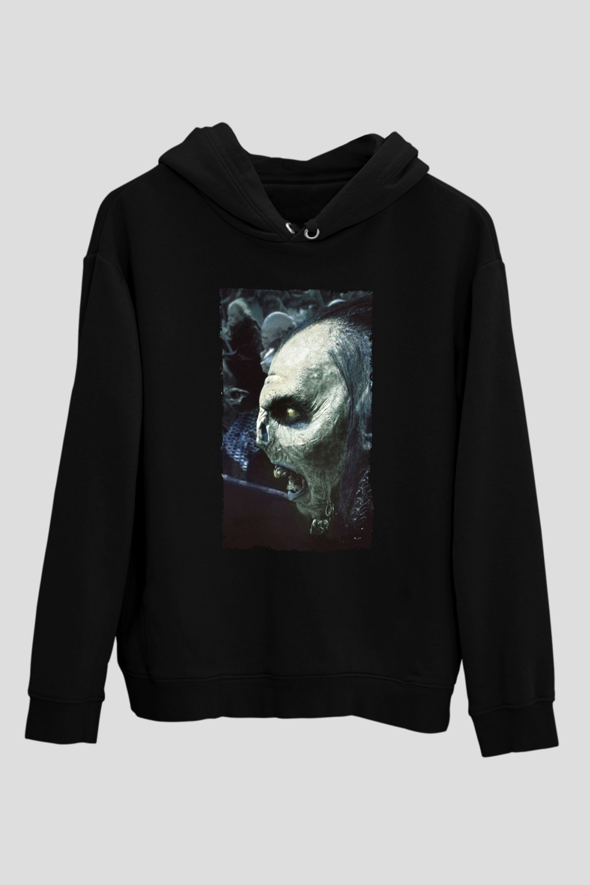 Unisex Yüzüklerin Efendisi Yüzük Kardeşliği (The Lord of the Rings The Fellowship of the Ring) Baskılı Siyah Kapüşonlu Sweatshirt