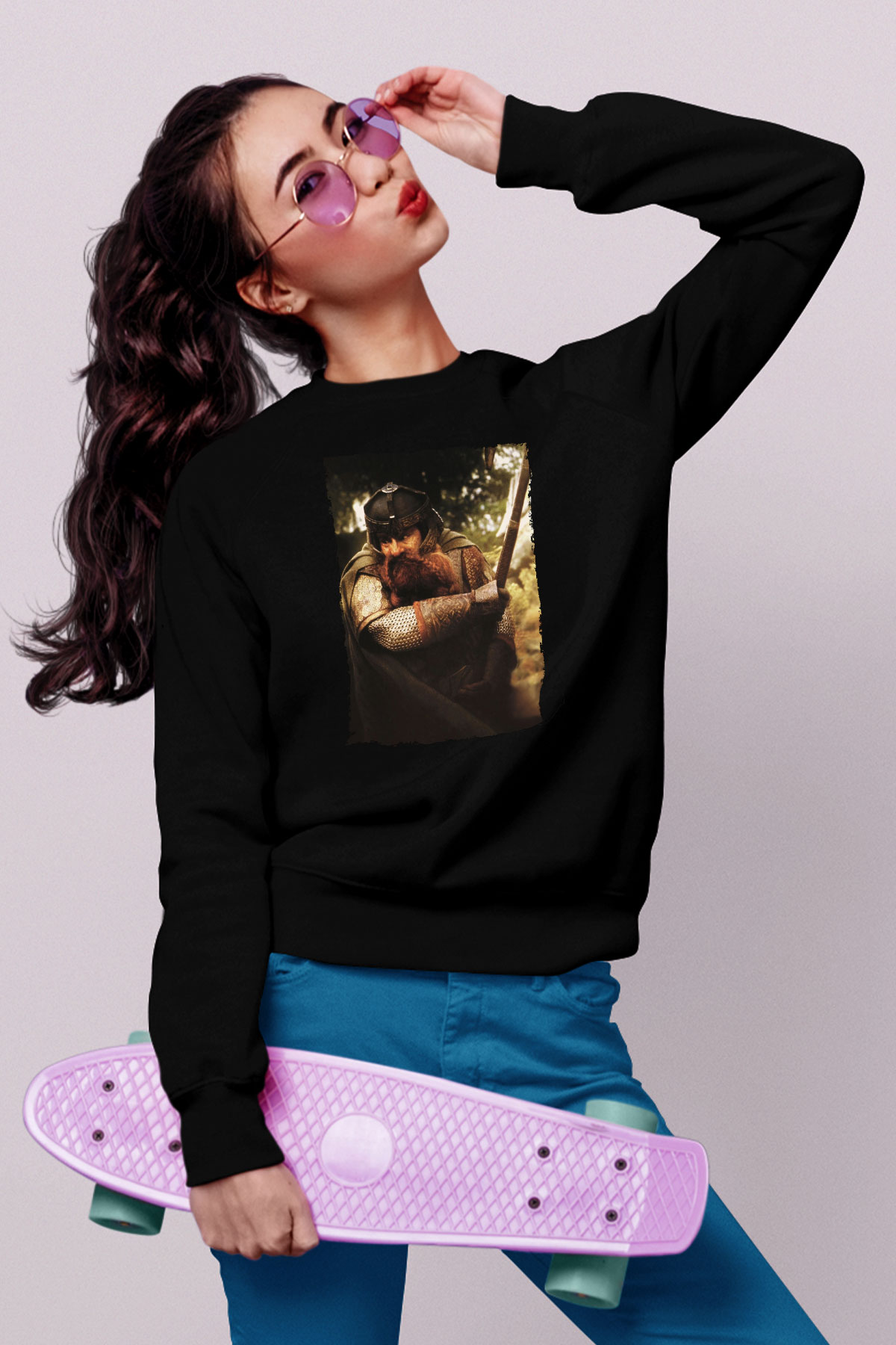 Unisex Yüzüklerin Efendisi Yüzük Kardeşliği (The Lord of the Rings The Fellowship of the Ring) Baskılı Siyah Sweatshirt