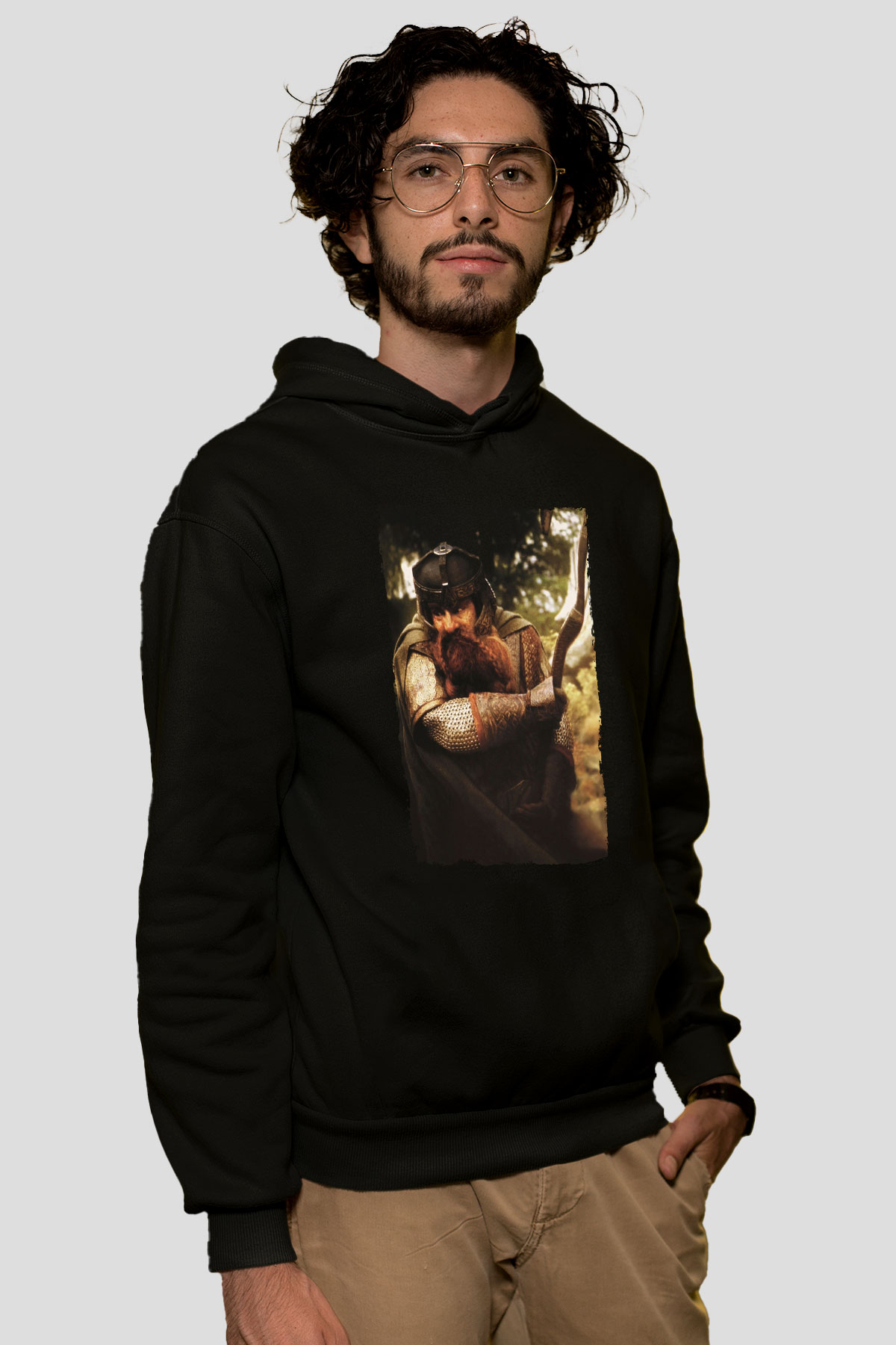 Unisex Yüzüklerin Efendisi Yüzük Kardeşliği (The Lord of the Rings The Fellowship of the Ring) Baskılı Siyah Kapüşonlu Sweatshirt