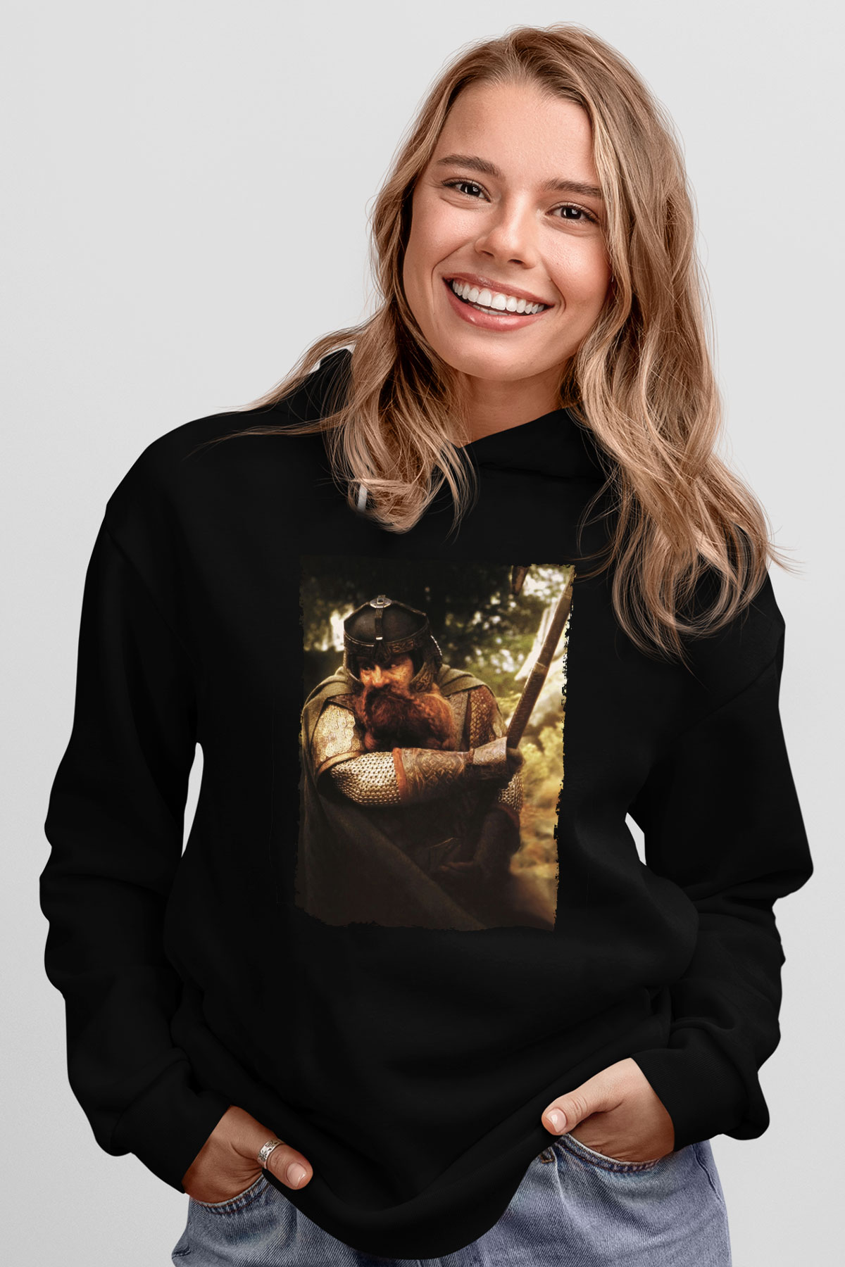 Unisex Yüzüklerin Efendisi Yüzük Kardeşliği (The Lord of the Rings The Fellowship of the Ring) Baskılı Siyah Kapüşonlu Sweatshirt