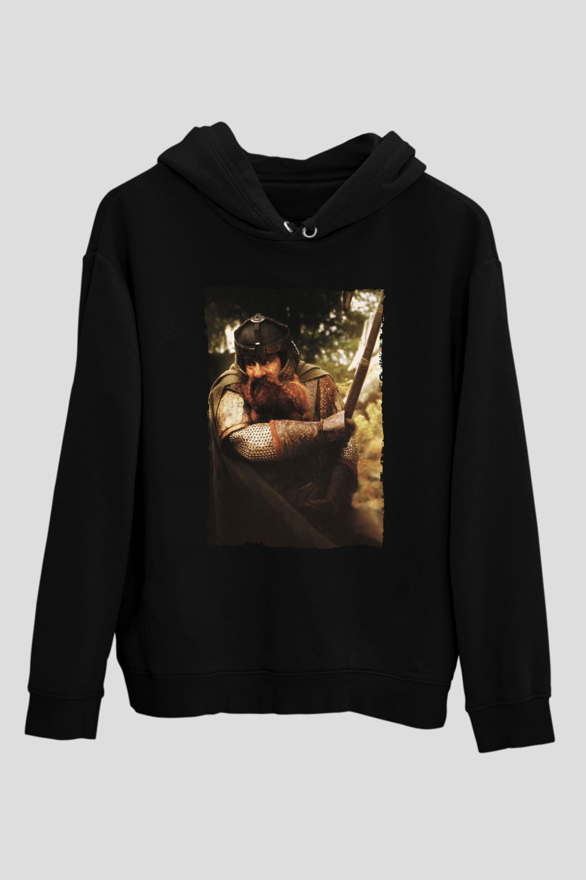 Unisex Yüzüklerin Efendisi Yüzük Kardeşliği (The Lord of the Rings The Fellowship of the Ring) Baskılı Siyah Kapüşonlu Sweatshirt
