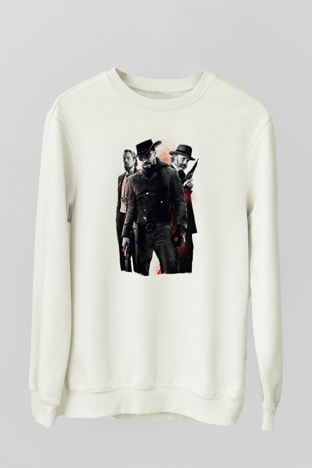 Unisex Zincirsiz - Django Unchained Baskılı Beyaz Sweatshirt