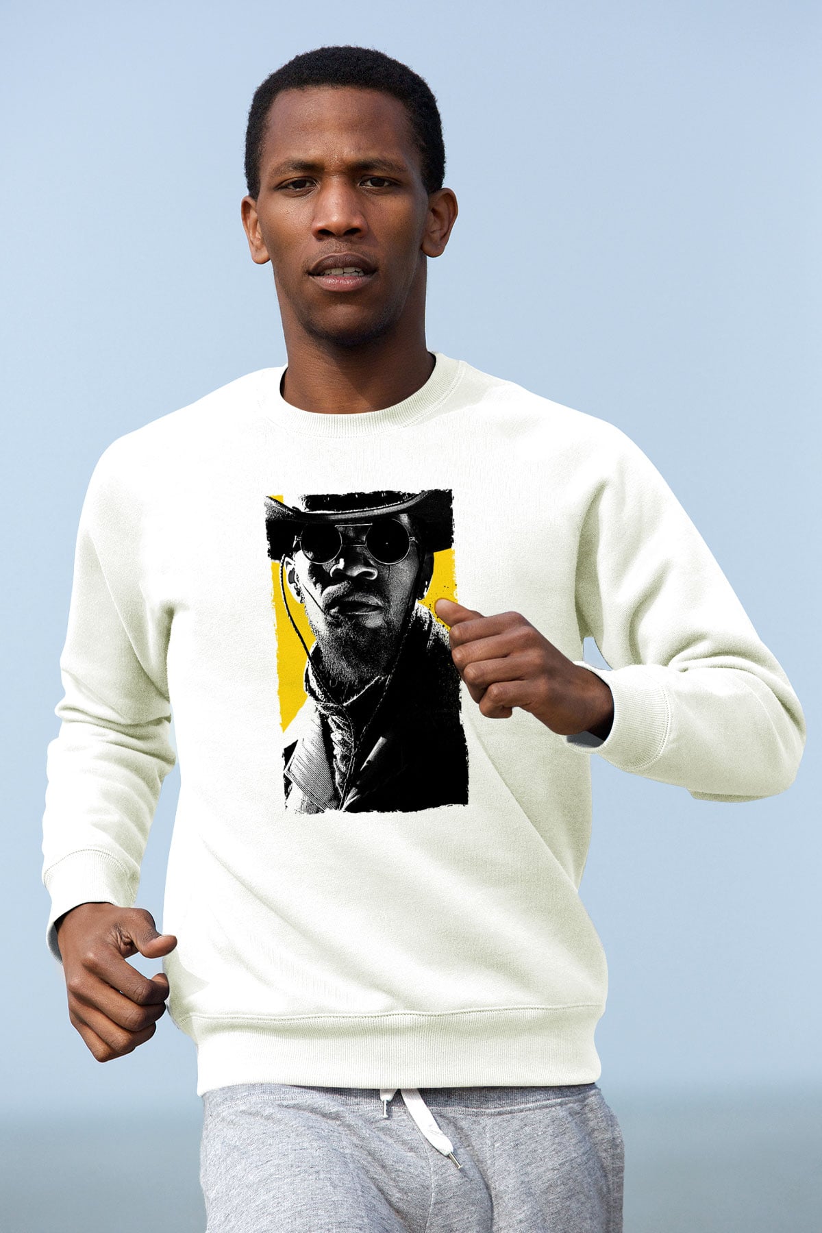 Unisex Zincirsiz - Django Unchained Baskılı Beyaz Sweatshirt