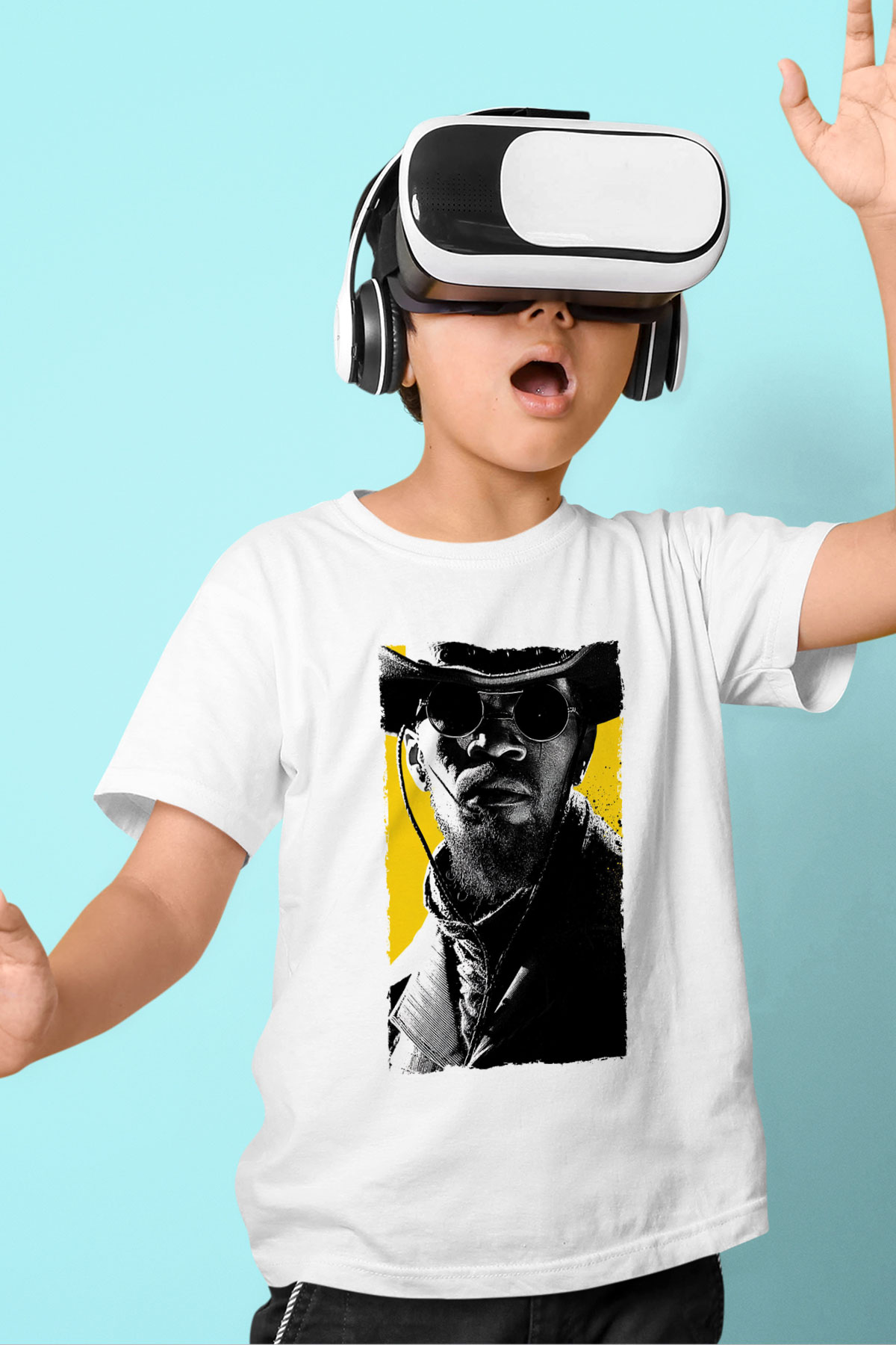 Unisex Zincirsiz - Django Unchained Baskılı Beyaz Çocuk Tshirt