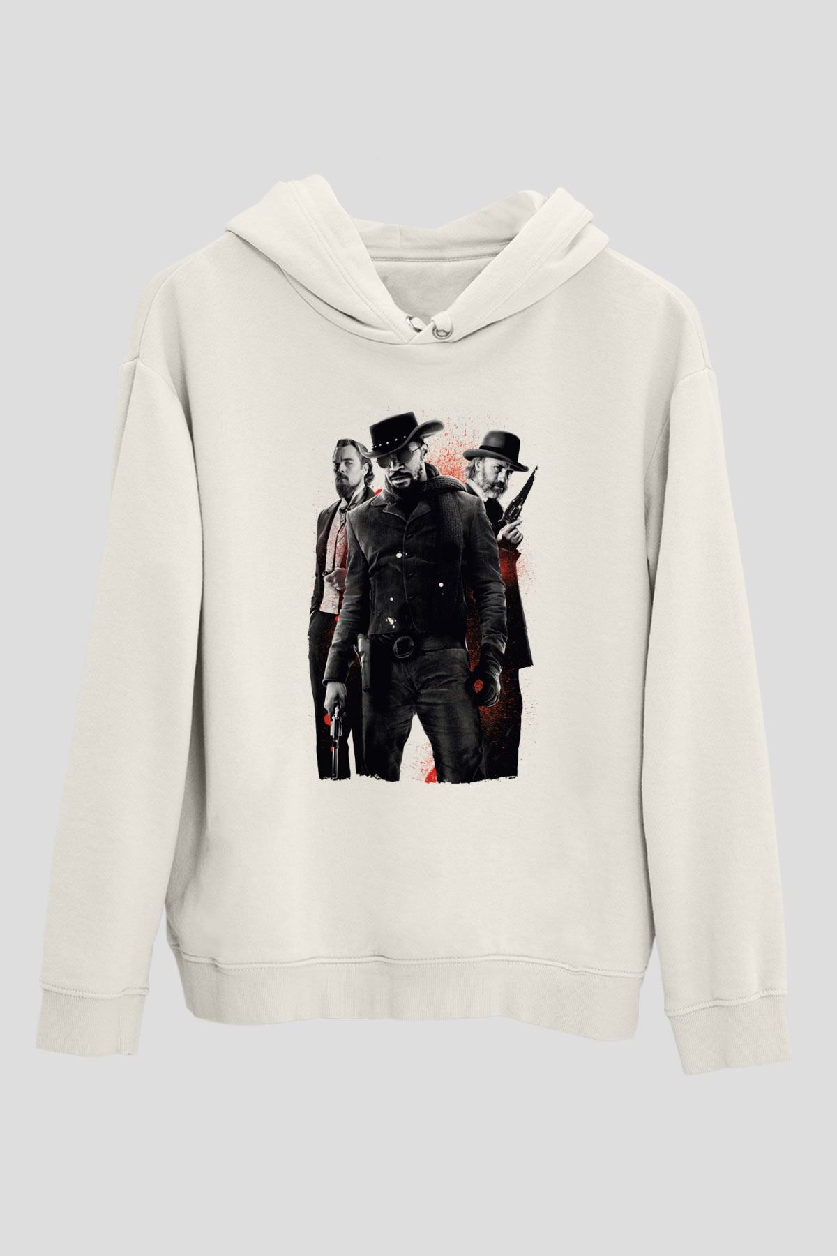 Unisex Zincirsiz - Django Unchained Baskılı Beyaz Kapüşonlu Sweatshirt
