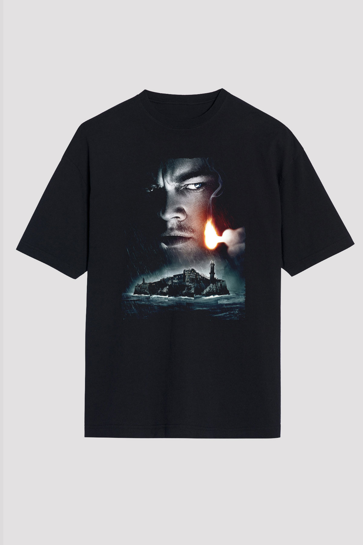 Unisex Zindan Adası (Shutter Island) Baskılı Siyah Oversize Tshirt