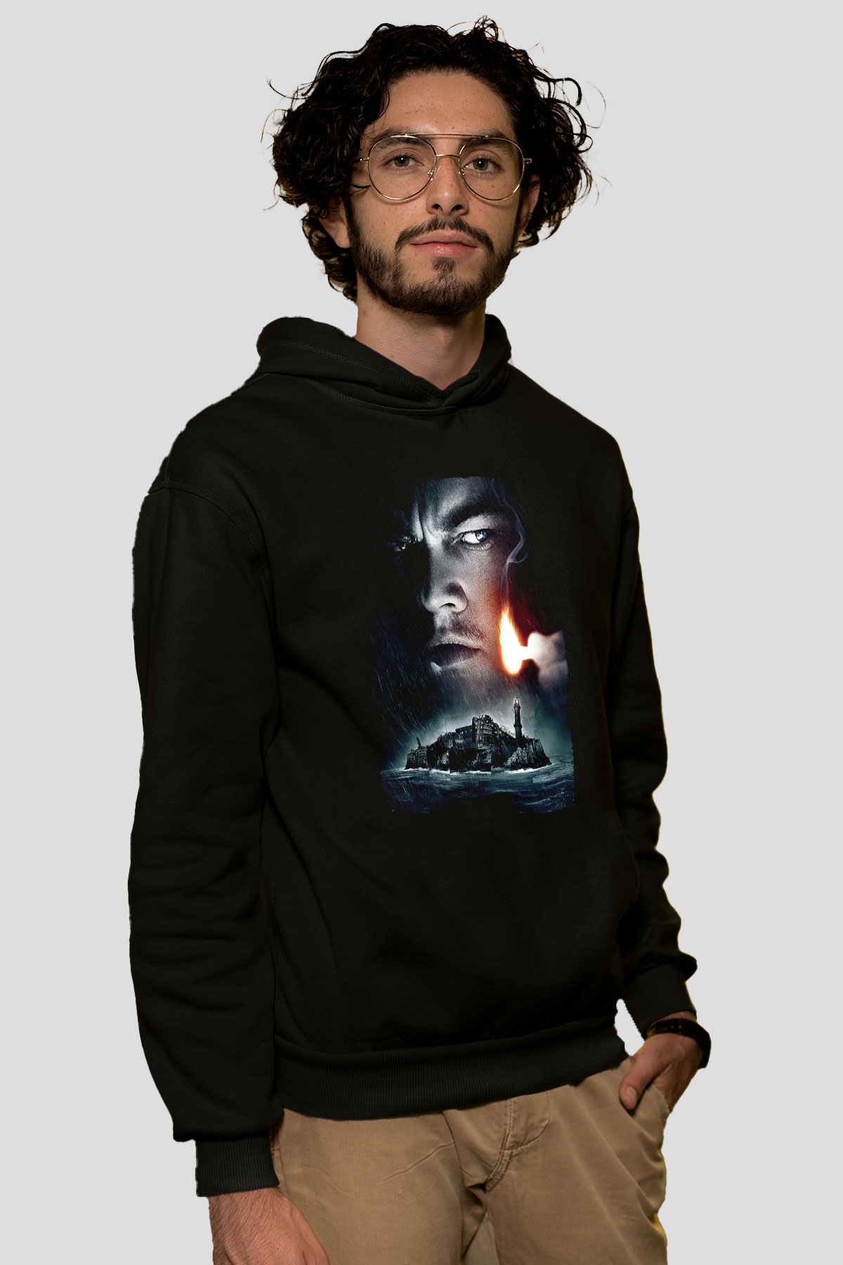 Unisex Zindan Adası (Shutter Island) Baskılı Siyah Kapüşonlu Sweatshirt